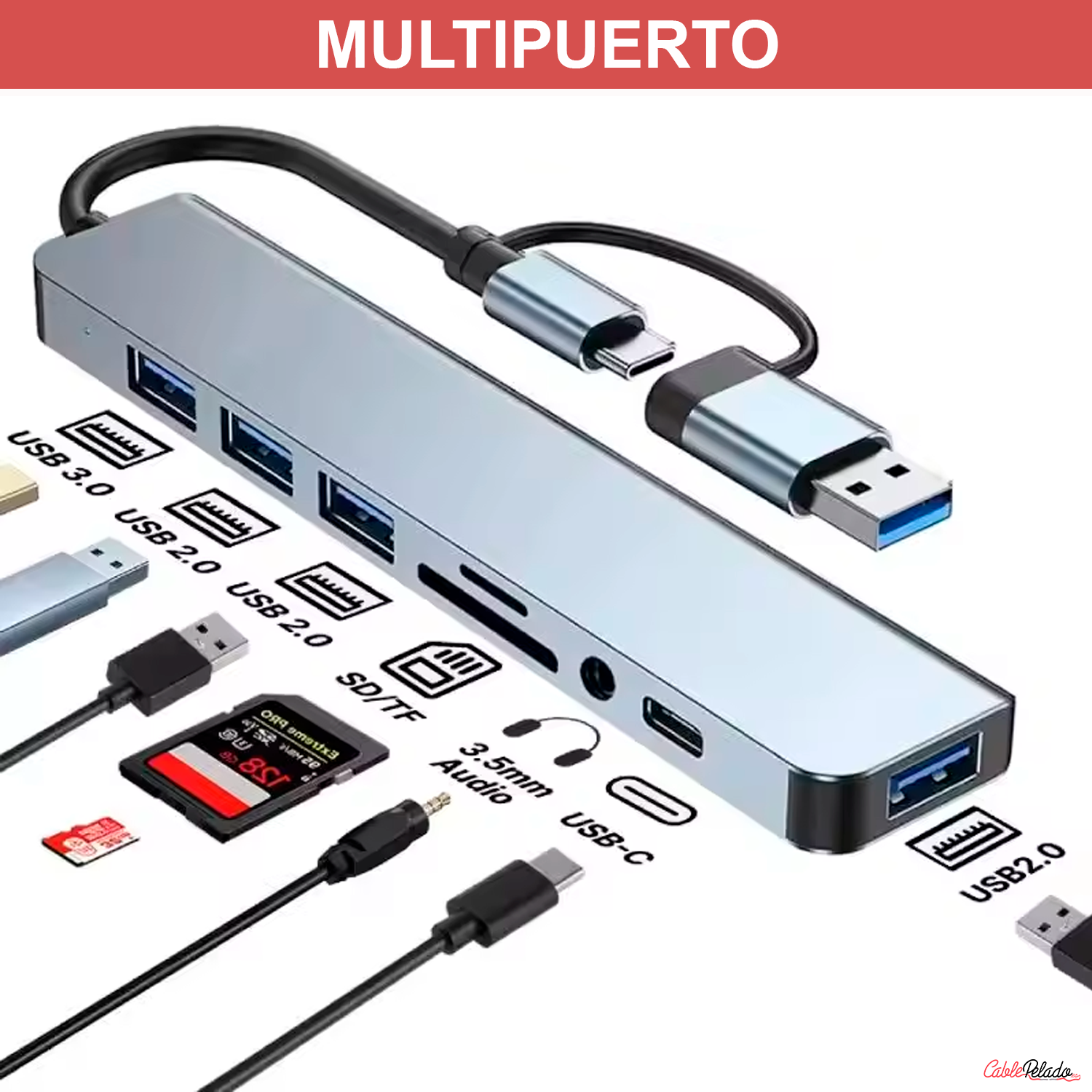 Hub USB 3.0 Multipuerto 8 en 1