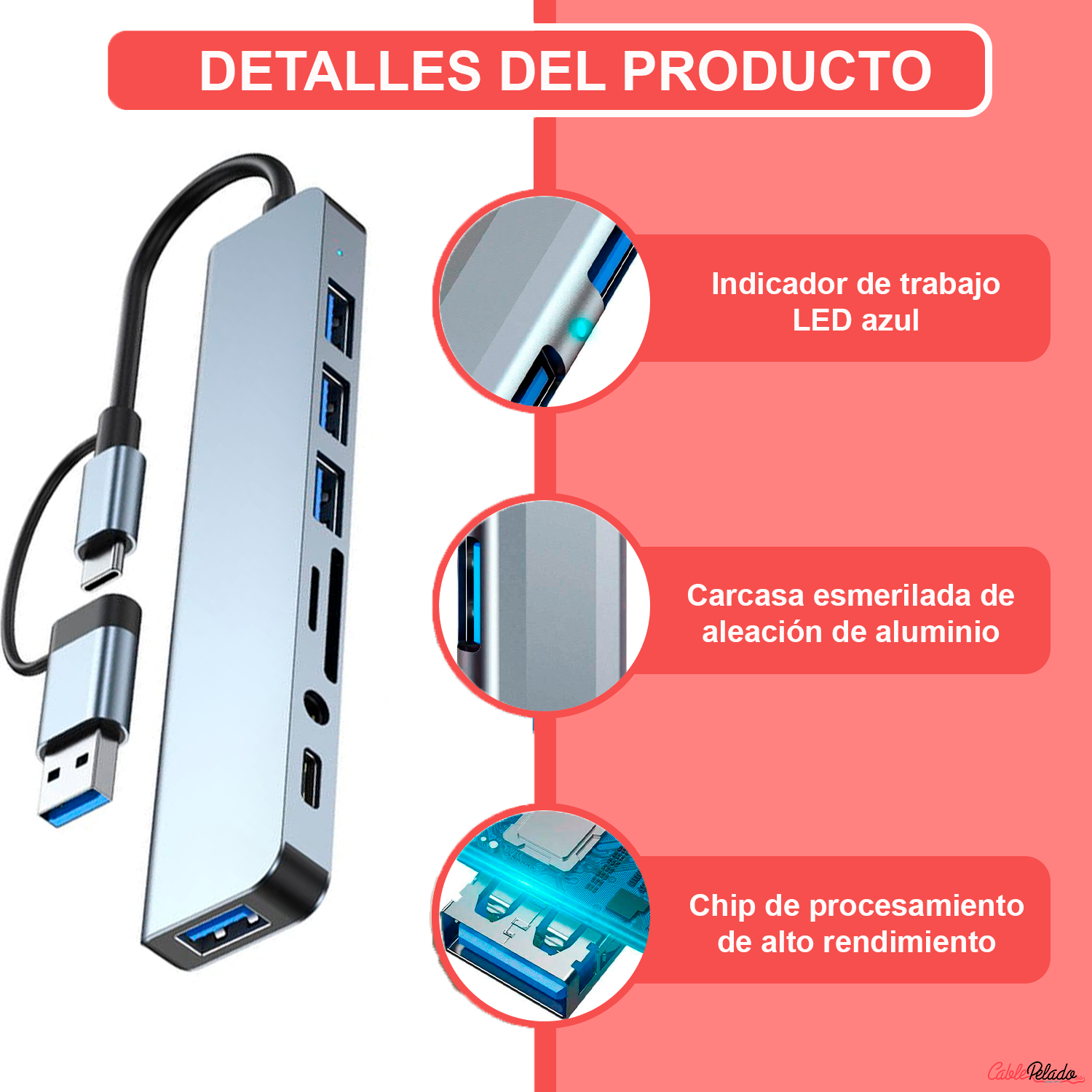 Hub USB 3.0 Multipuerto 8 en 1