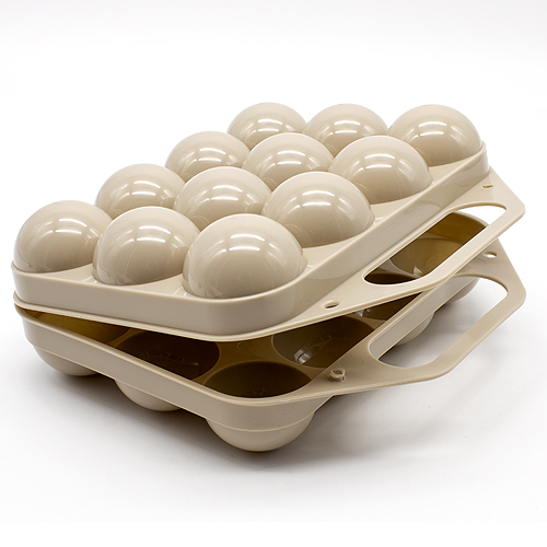 Huevera de plastico para 12 huevos con tapa  Beige