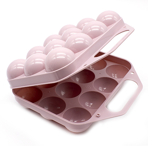 Huevera de plastico para 12 huevos con tapa Rosa claro