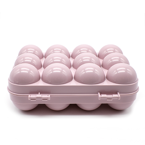 Huevera de plastico para 12 huevos con tapa Rosa claro