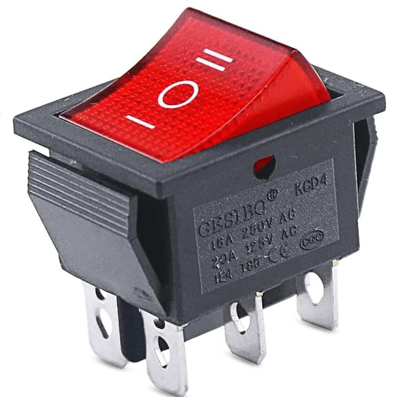 Interruptor basculante de 6 vias ON/OFF/ON  Rojo 16 A