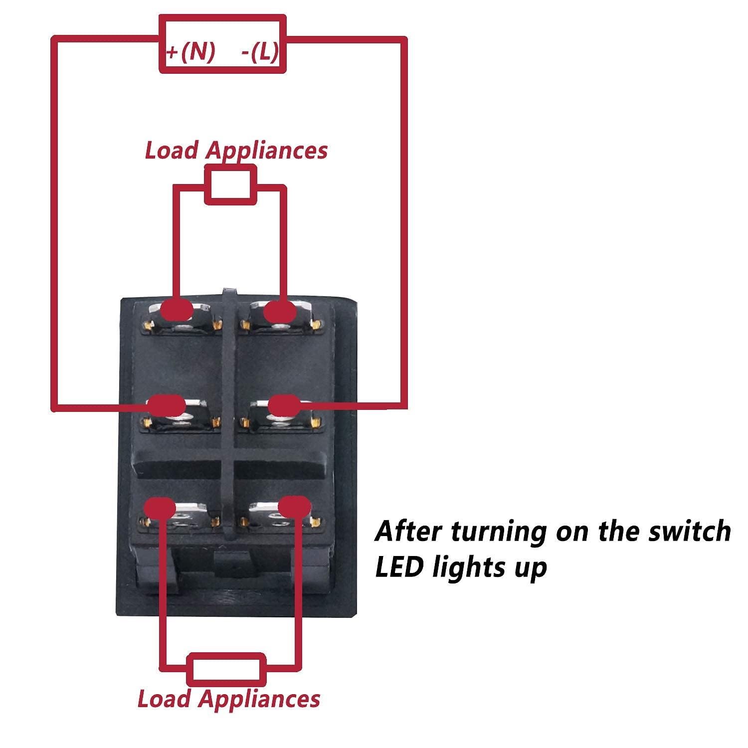 Interruptor basculante de 6 vias ON/OFF/ON sin LED  Rojo 16 A