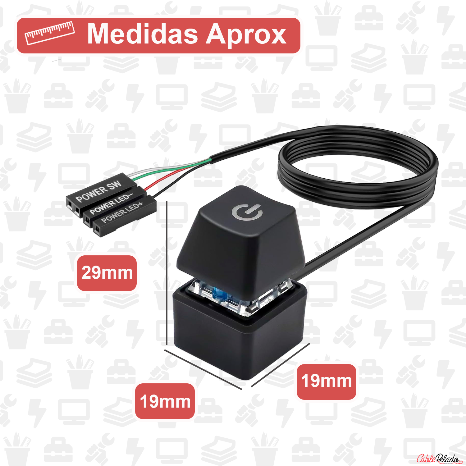 Interruptor De Encendido Del Ordenador De Sobremesa Multicolor LED 2 M Negro