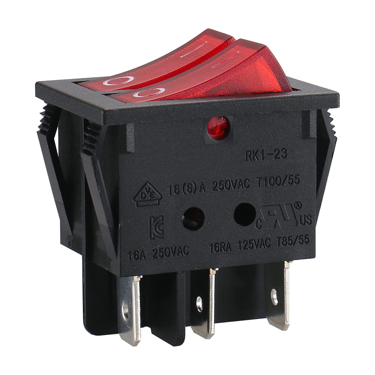 Interruptor doble basculante ON-OFF SPST 6 vias  Rojo 16 A
