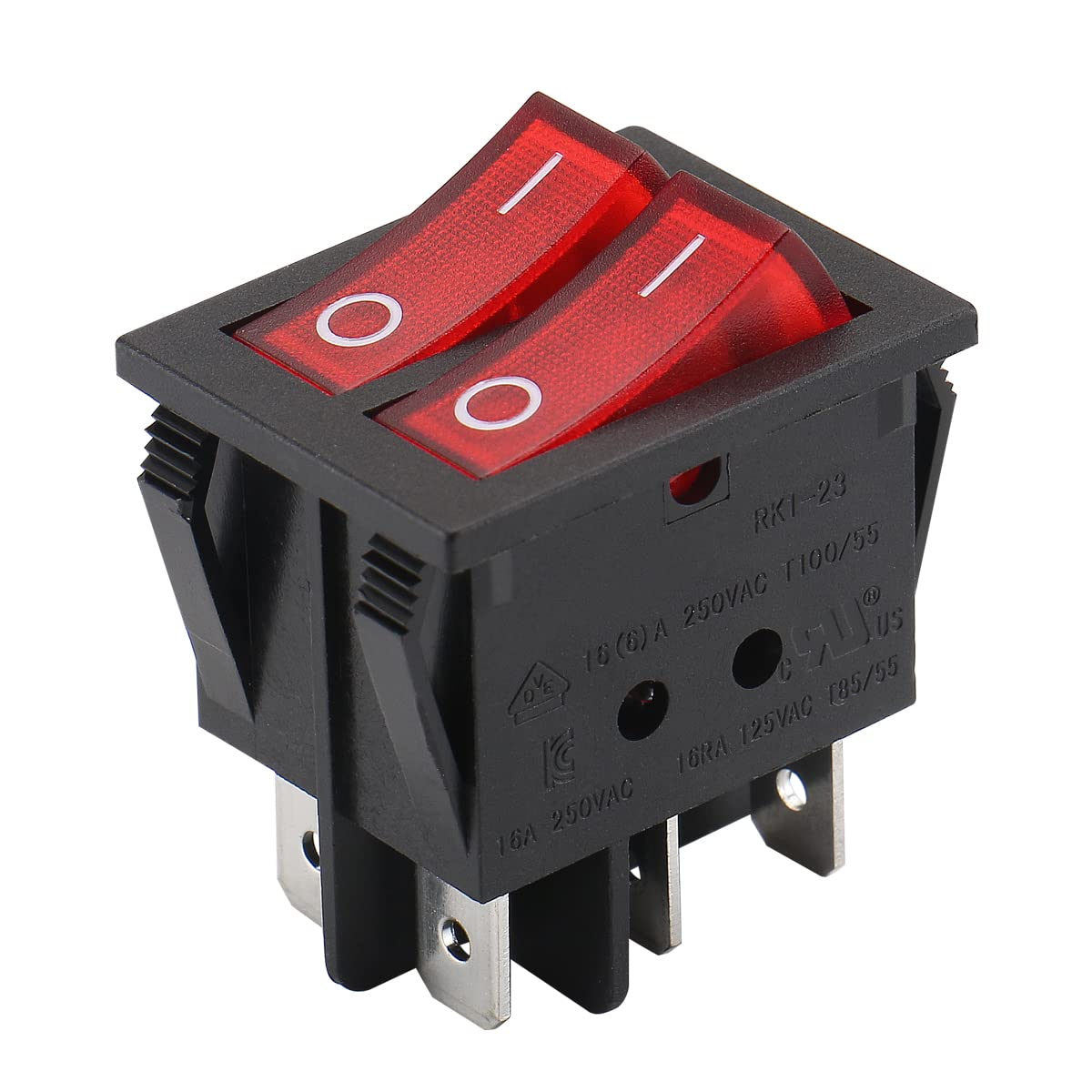 Interruptor doble basculante ON-OFF SPST 6 vias  Rojo 16 A