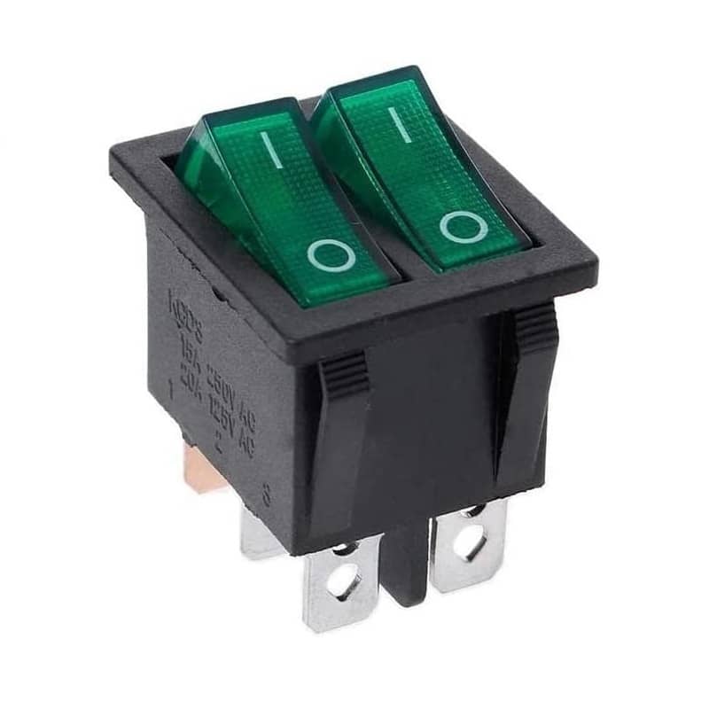 Interruptor doble basculante ON-OFF SPST 6 vias  Verde 16 A