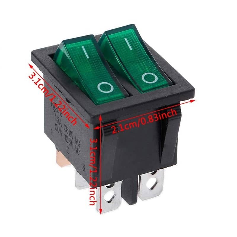 Interruptor doble basculante ON-OFF SPST 6 vias  Verde 16 A