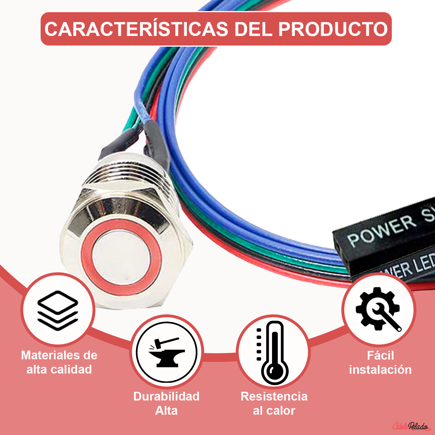 Interruptor Encendido Ordenador LED  Rojo