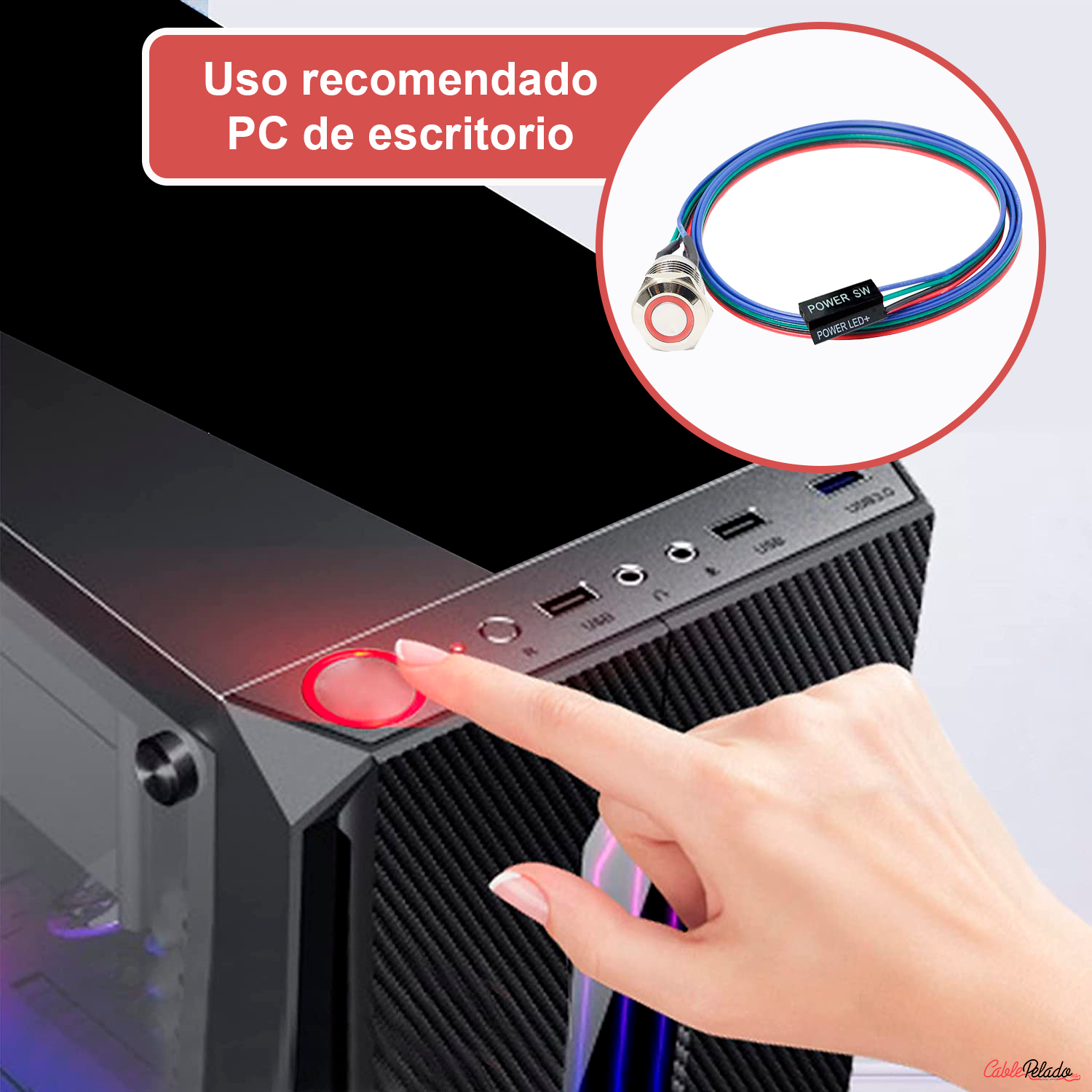 Interruptor Encendido Ordenador LED  Rojo