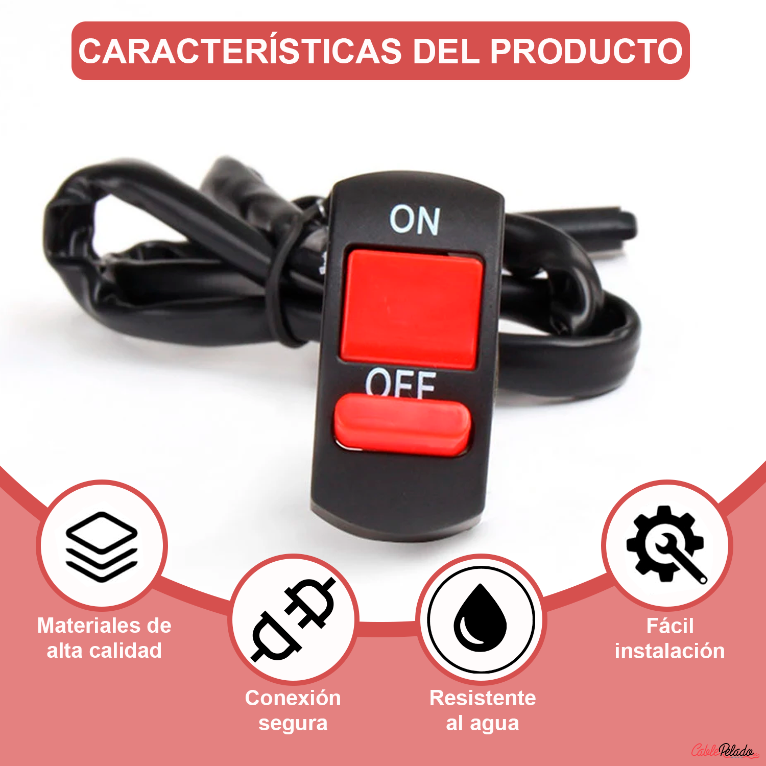 Interruptor Luces Antiniebla Para Manillar De Moto 12 V CC  Negro