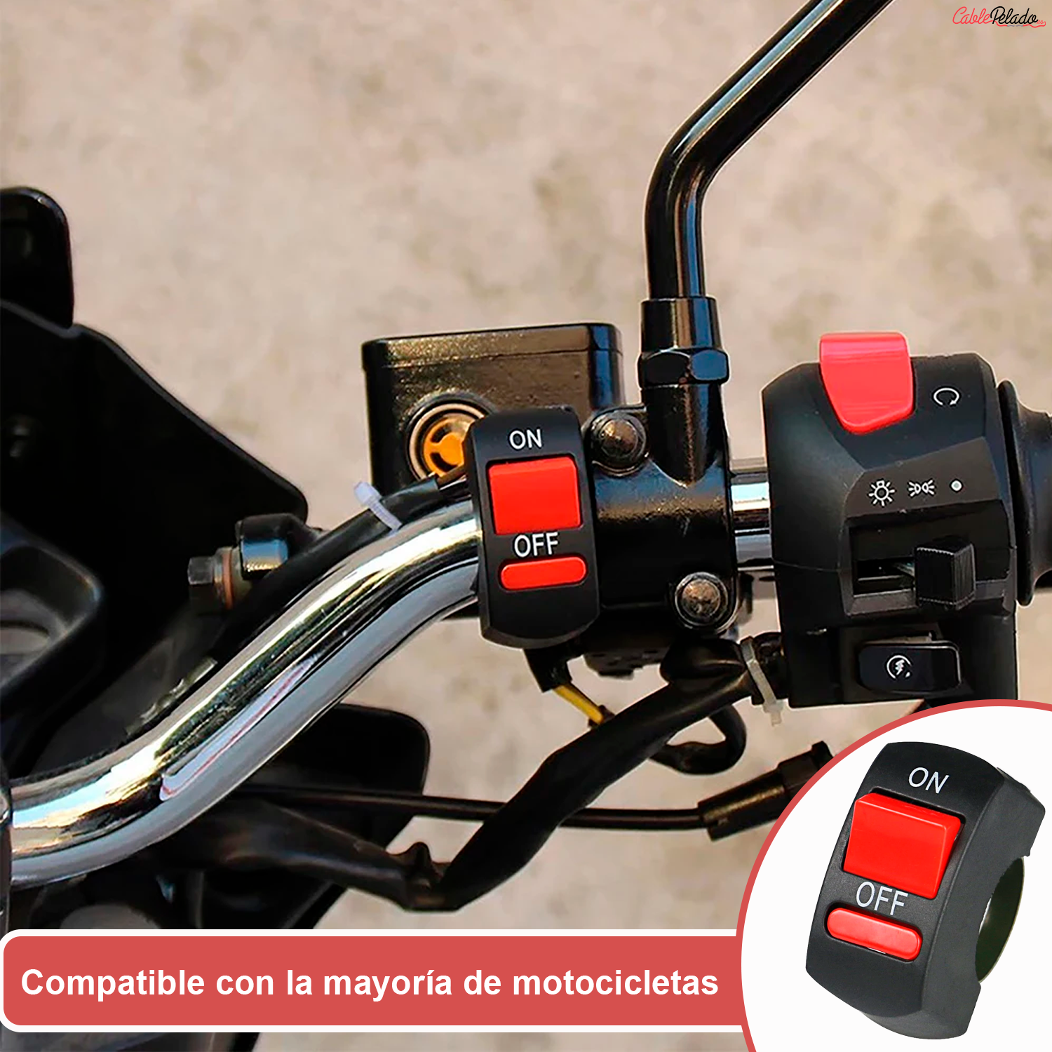 Interruptor Luces Antiniebla Para Manillar De Moto 12 V CC  Negro