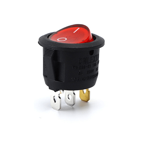 Interruptor redondo basculante de 3 vias ON/OFF  Rojo 6 A