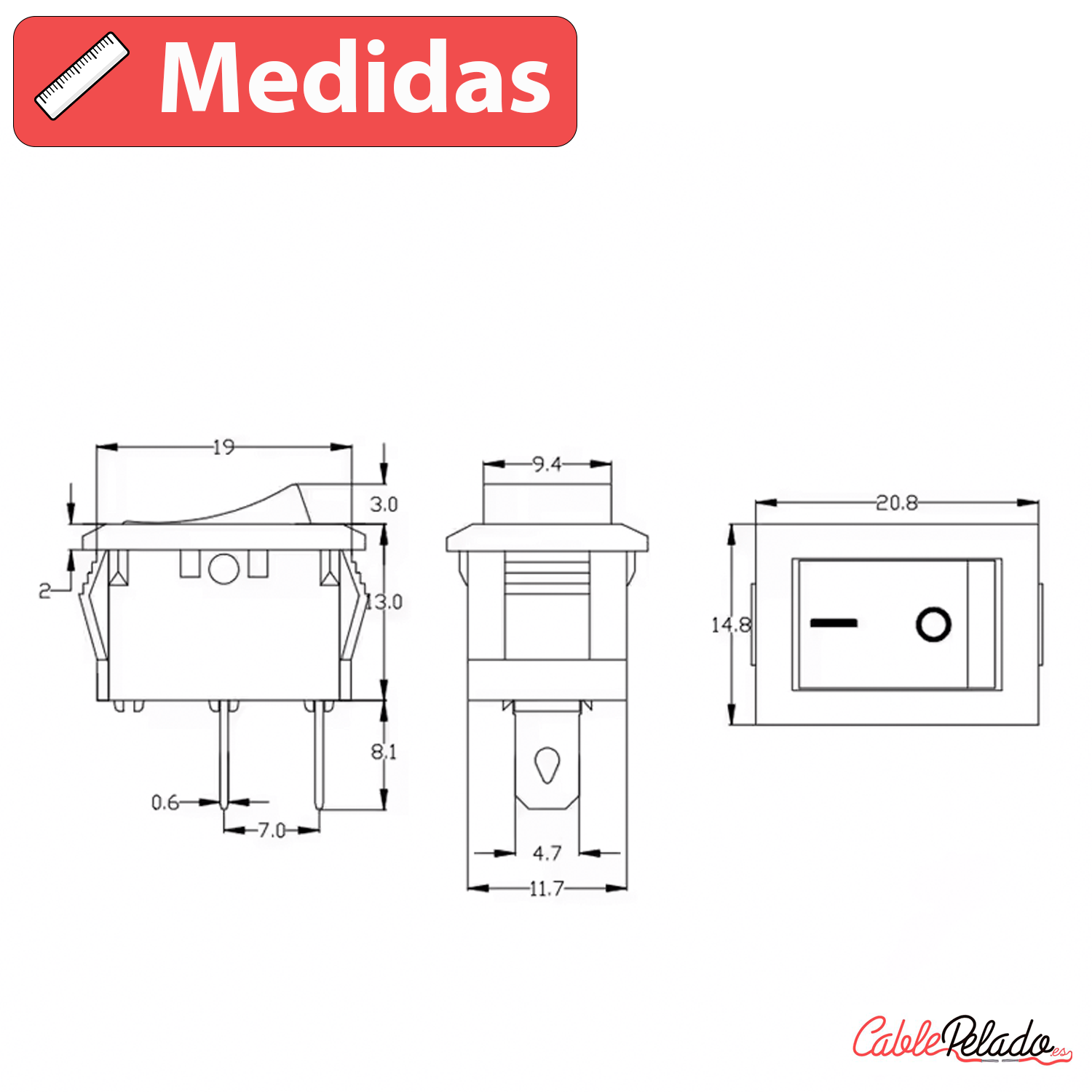 Interruptor universal 2 pin on-off 3 A  Rojo