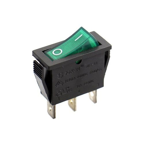 Interruptor basculante ON-OFF SPST 3 pines  Verde 16 A