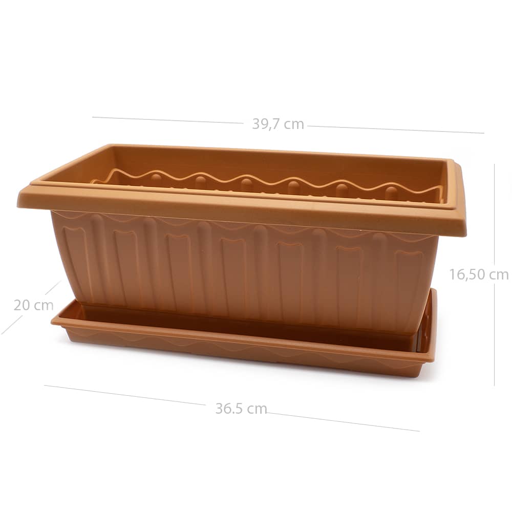 Jardinera plastico con plato 40 cm Marron