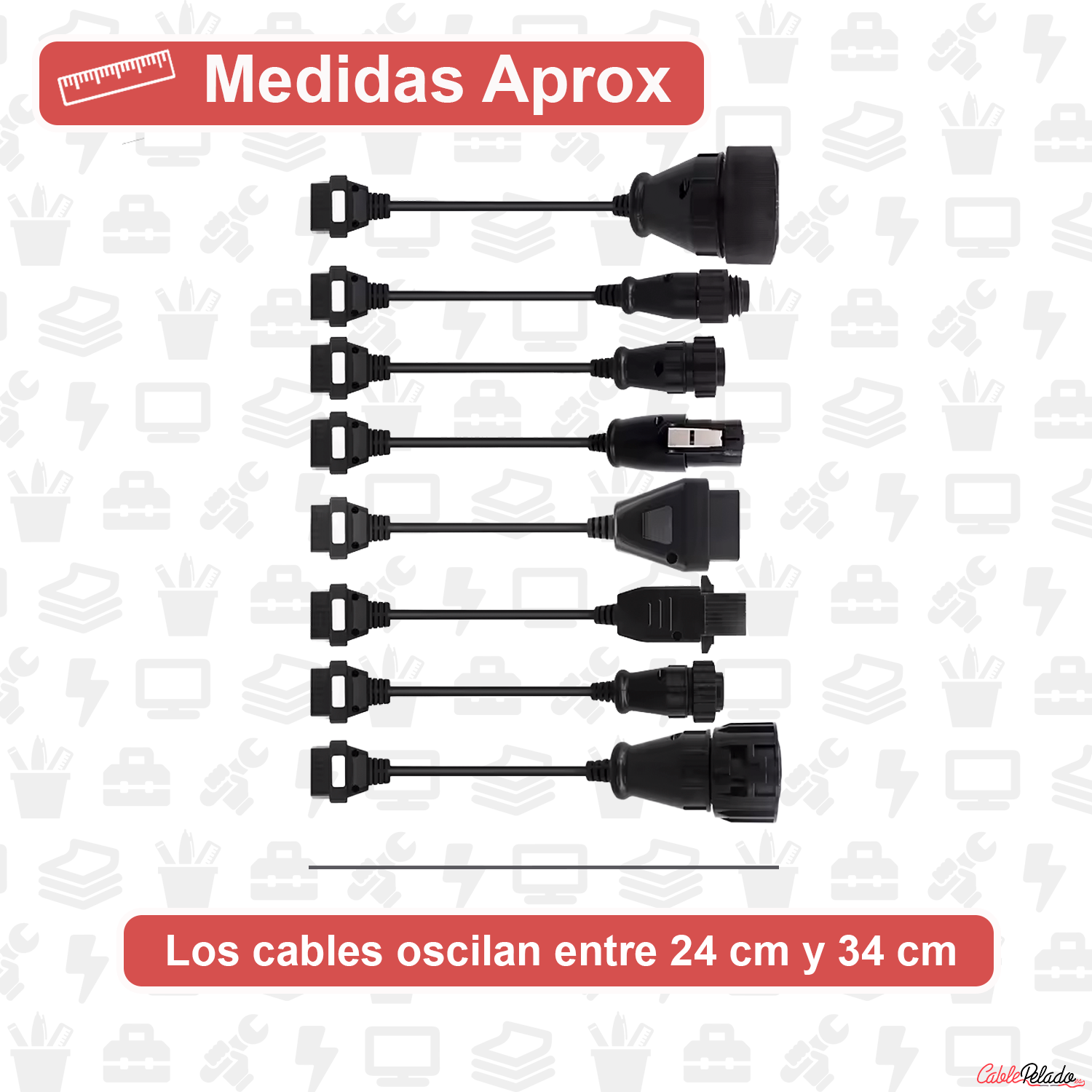 Juego de cables conectores de diagnostico OBD Camión  Negro