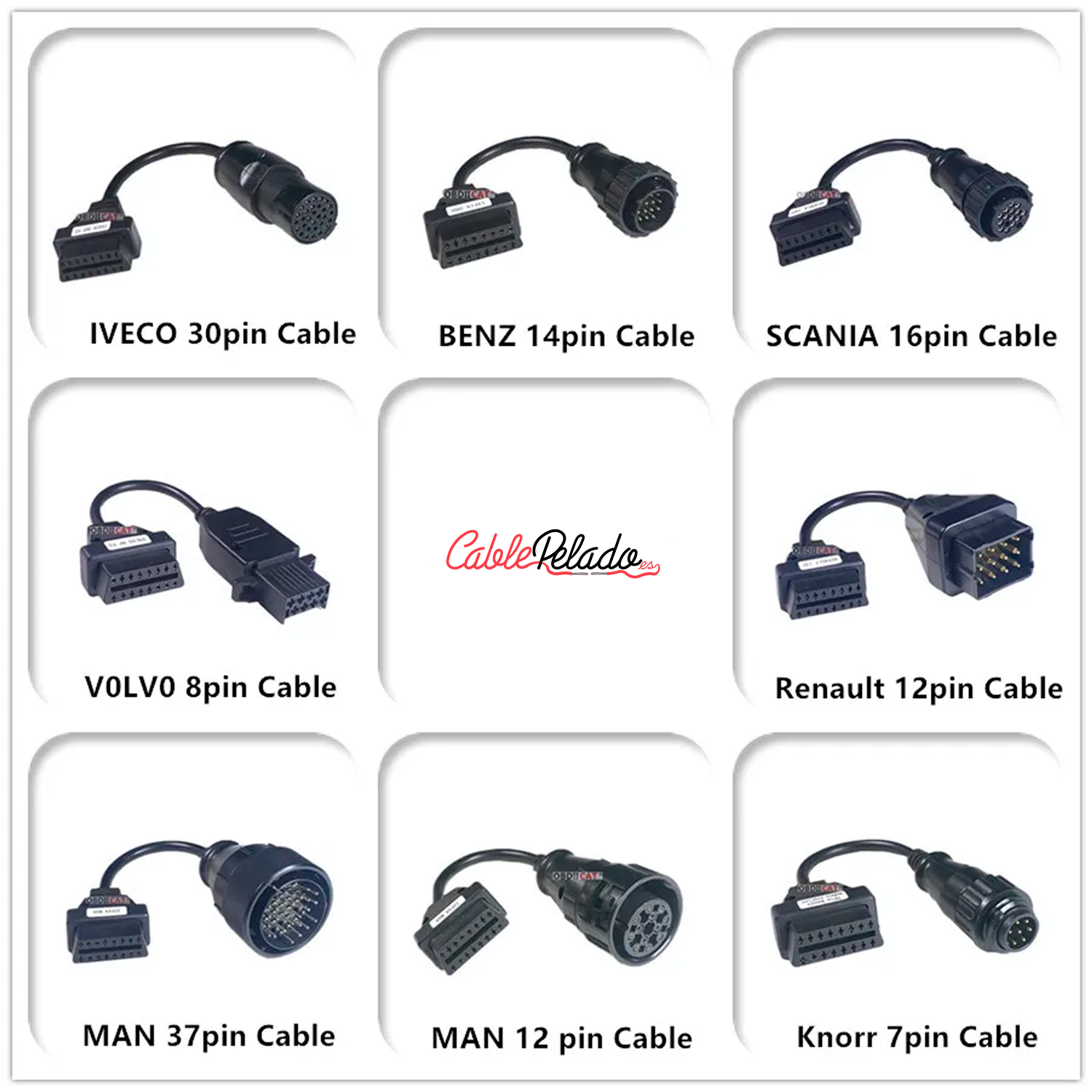 Juego de cables conectores de diagnostico OBD Camión  Negro