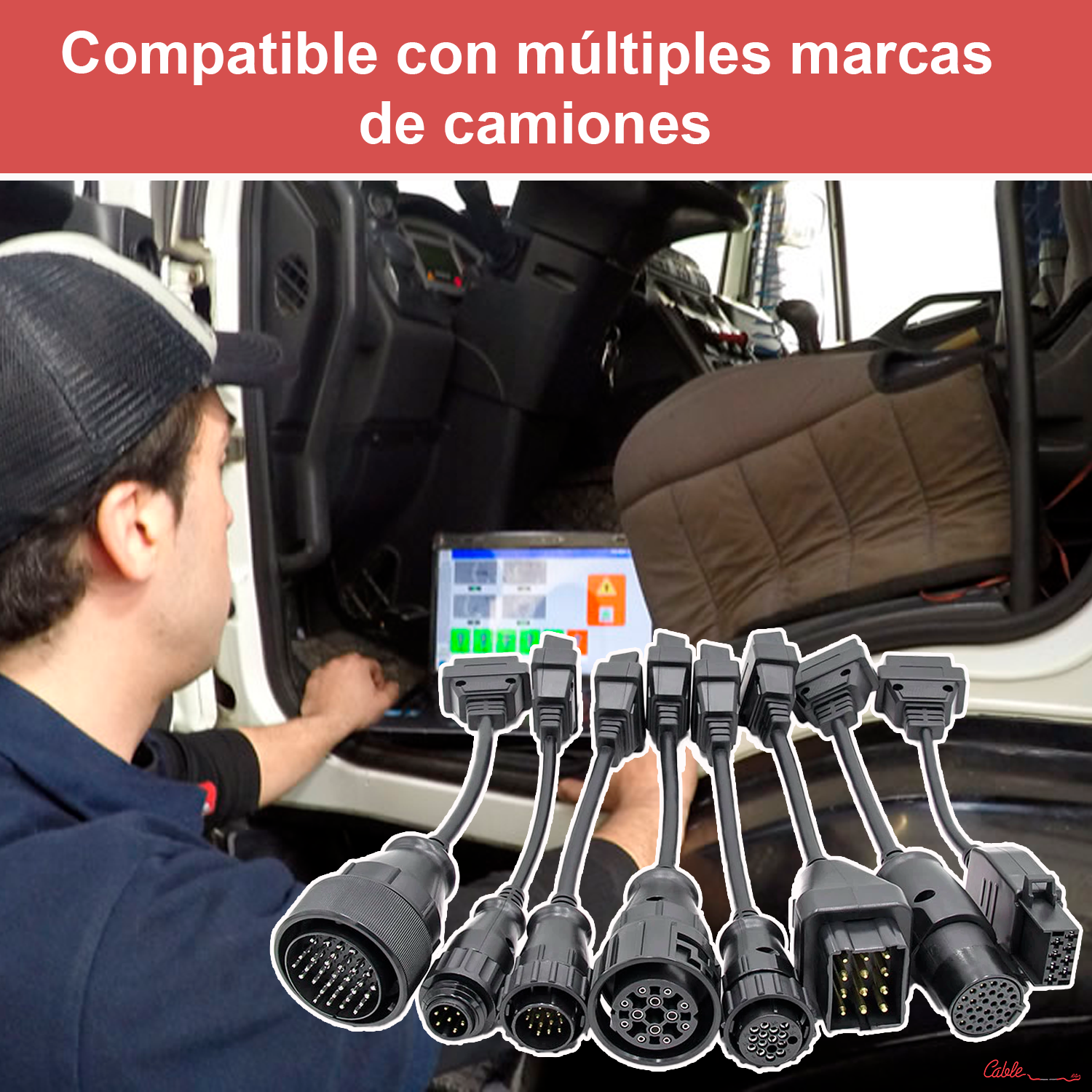 Juego de cables conectores de diagnostico OBD Camión  Negro