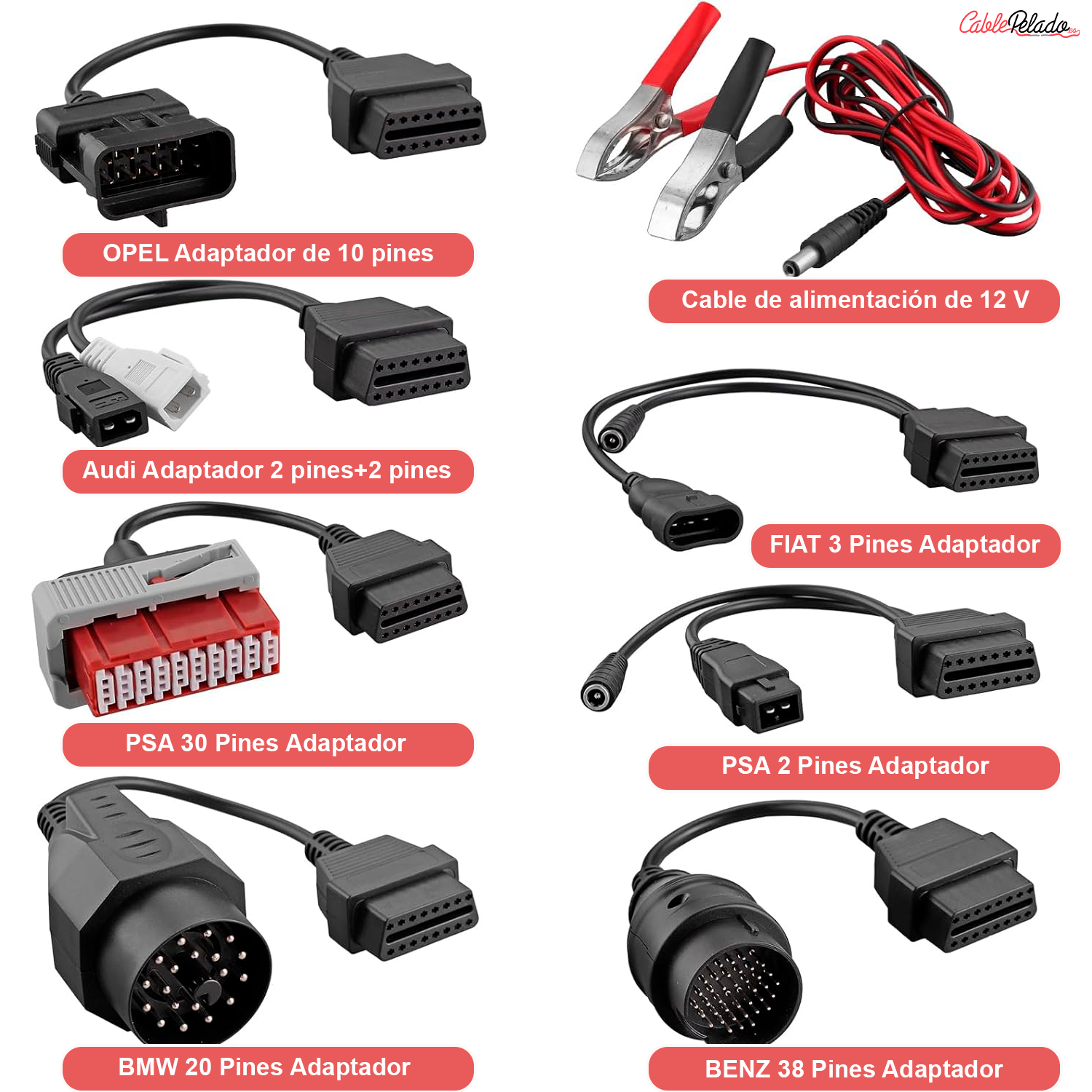 Juego de cables conectores de diagnostico OBD Coche  Negro