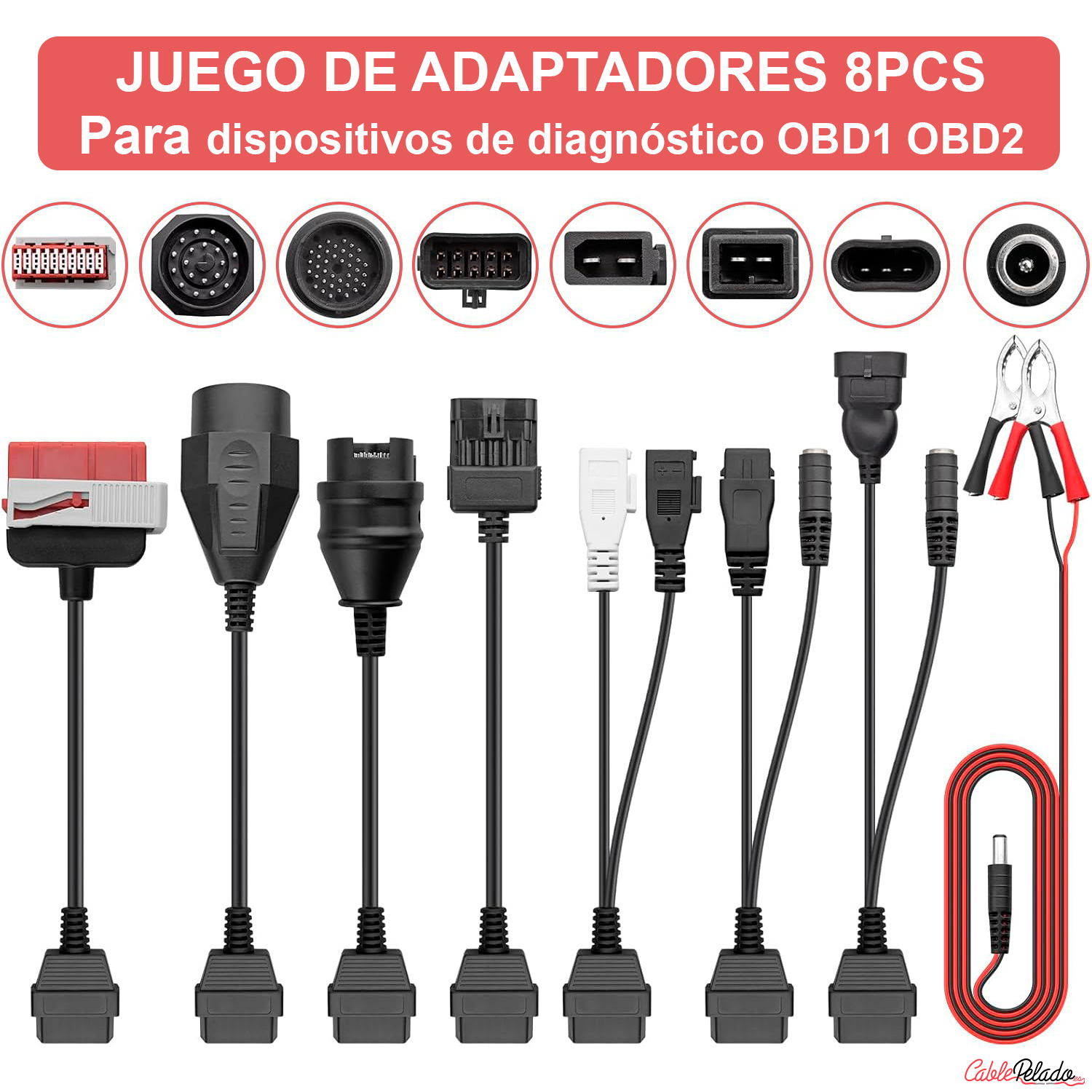 Juego de cables conectores de diagnostico OBD Coche  Negro