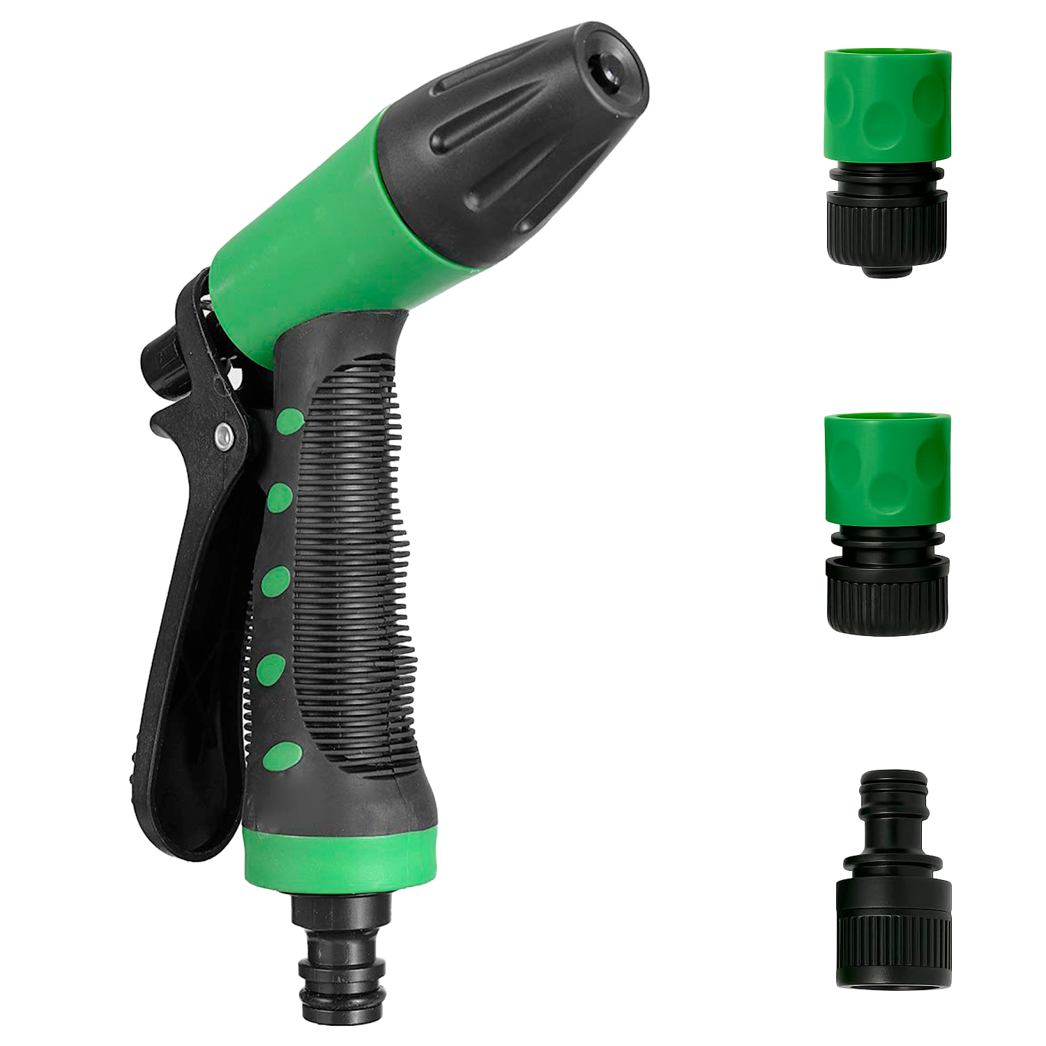 Kit Pisola De Riego Regulable 1 Modo Con 3 Adaptadores  Verde