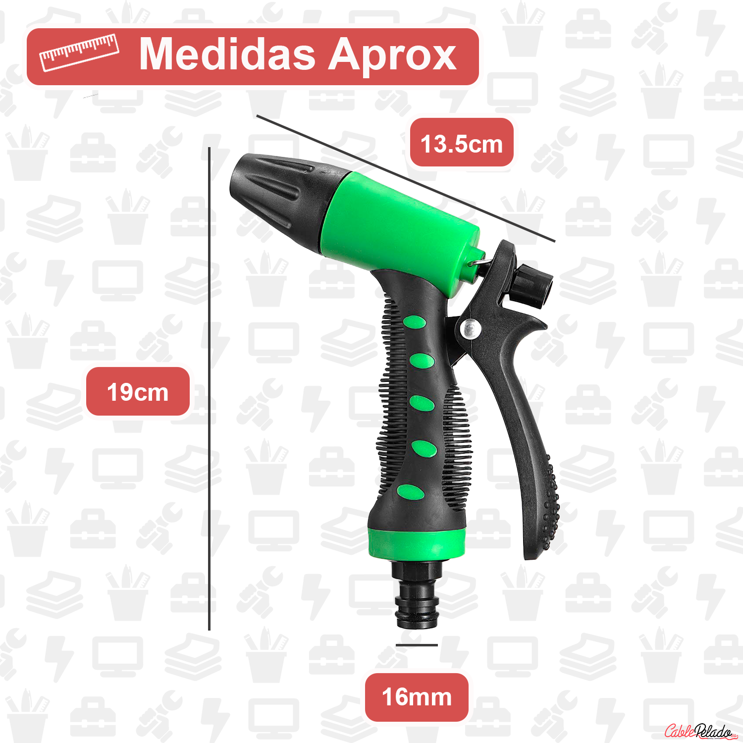 Kit Pisola De Riego Regulable 1 Modo Con 3 Adaptadores  Verde