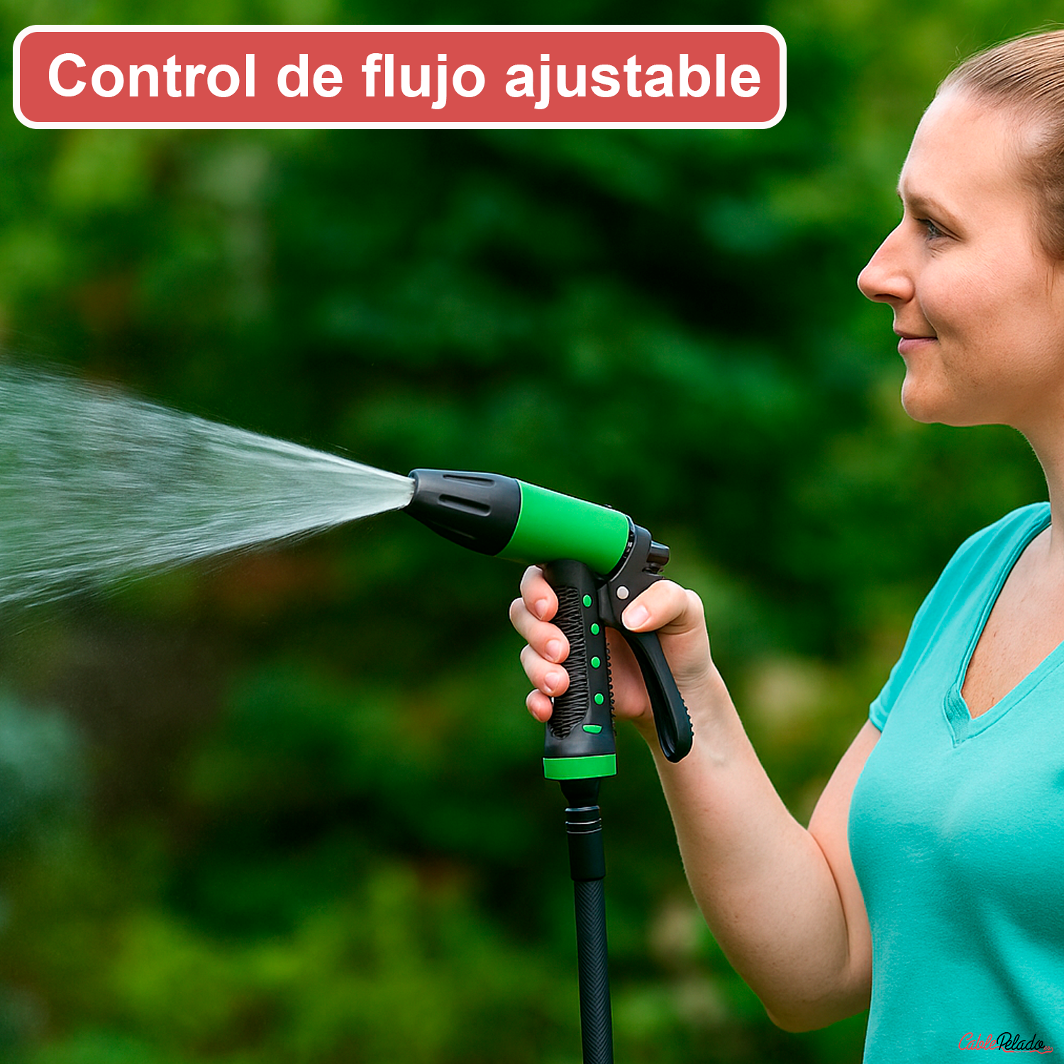 Kit Pisola De Riego Regulable 1 Modo Con 3 Adaptadores  Verde