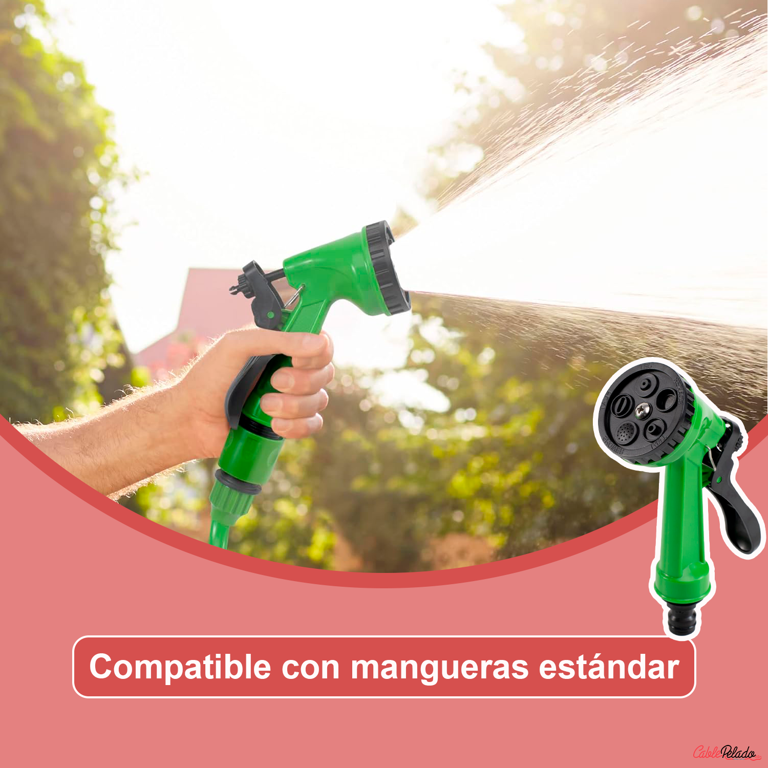 Kit Pistola De Riego Regulable Con 3 Adaptadores V2  Verde