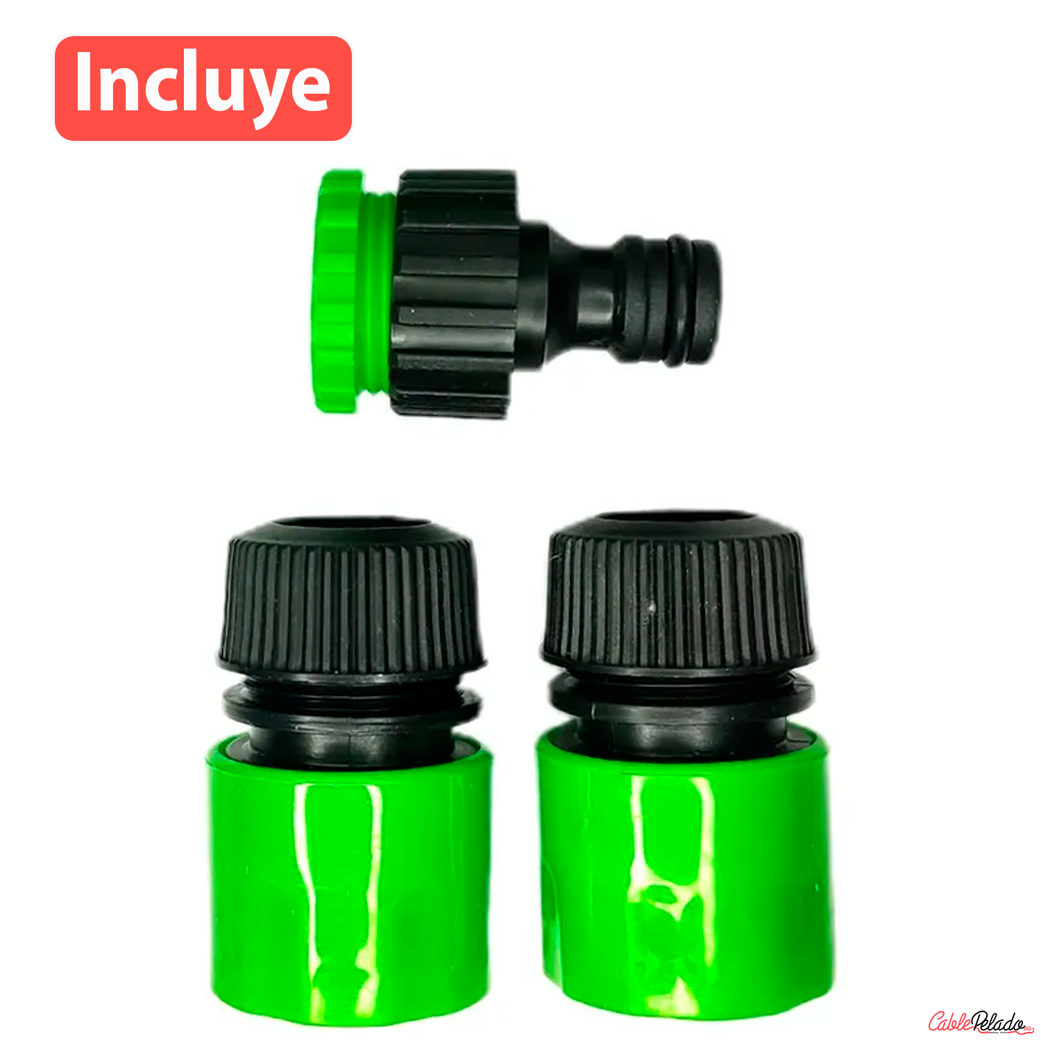 Kit Pistola De Riego Regulable Con 3 Adaptadores  Verde