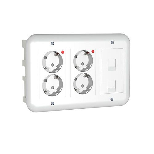 Kit puesto trabajo empotrar 4 schukos y 2 RJ45 v2  Blanco