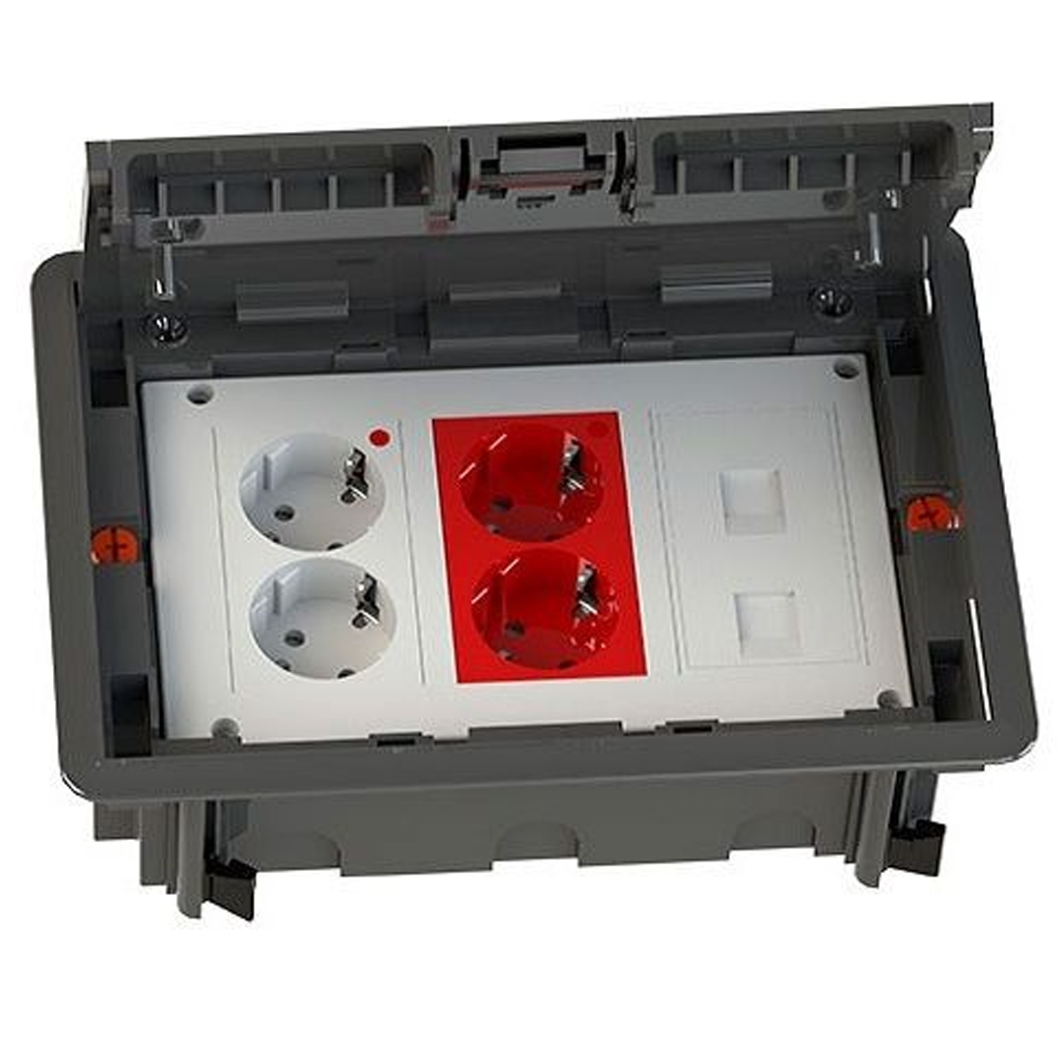 Kit puesto trabajo suelo empotrar 4 schukos y 2 RJ45  Blanco