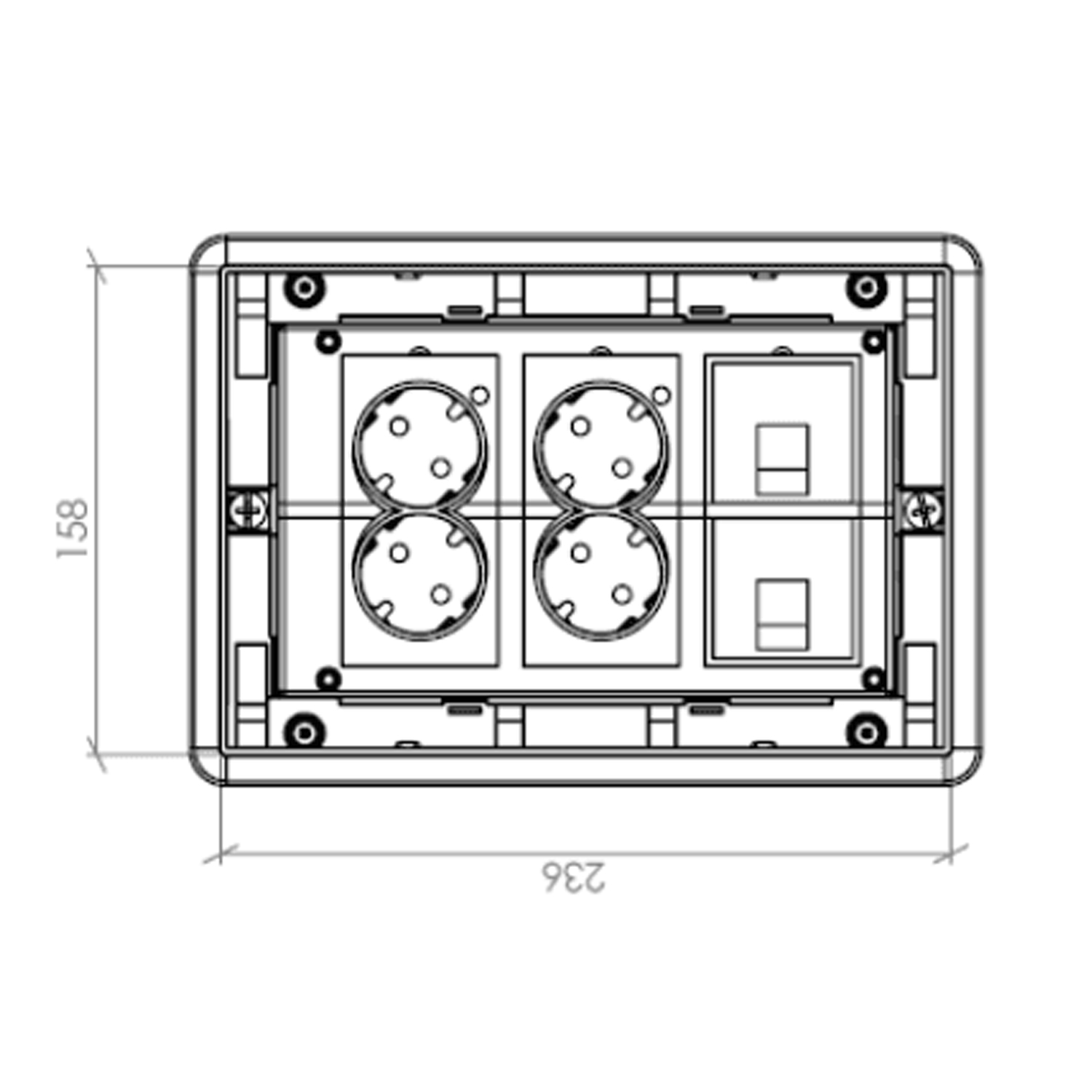 Kit puesto trabajo suelo empotrar 4 schukos y 2 RJ45  Blanco