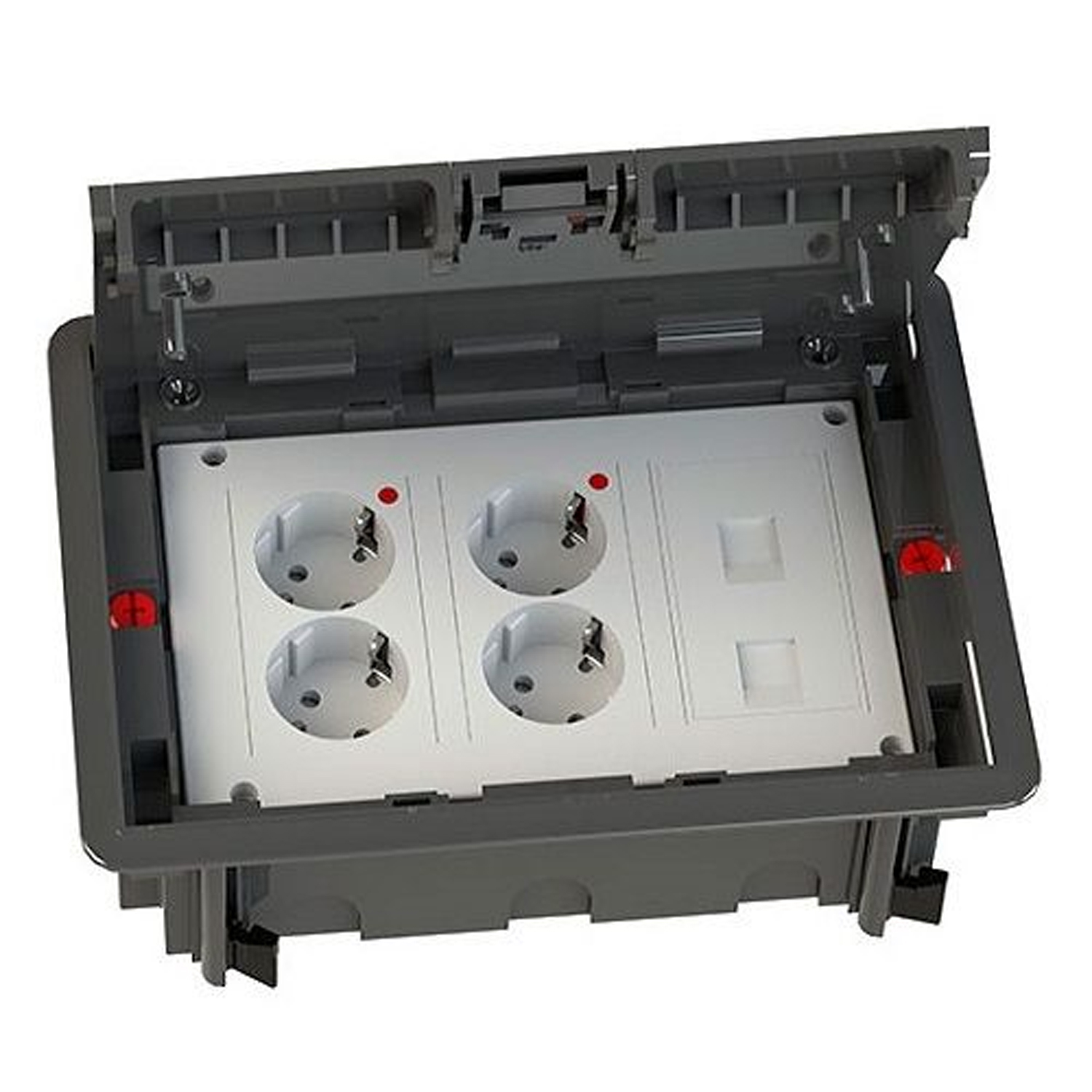 Kit puesto trabajo suelo empotrar 4 schukos y 2 RJ45 v2  Blanco