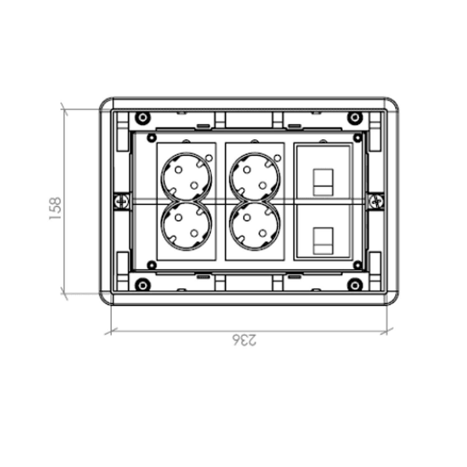 Kit puesto trabajo suelo empotrar 4 schukos y 2 RJ45 v2  Blanco