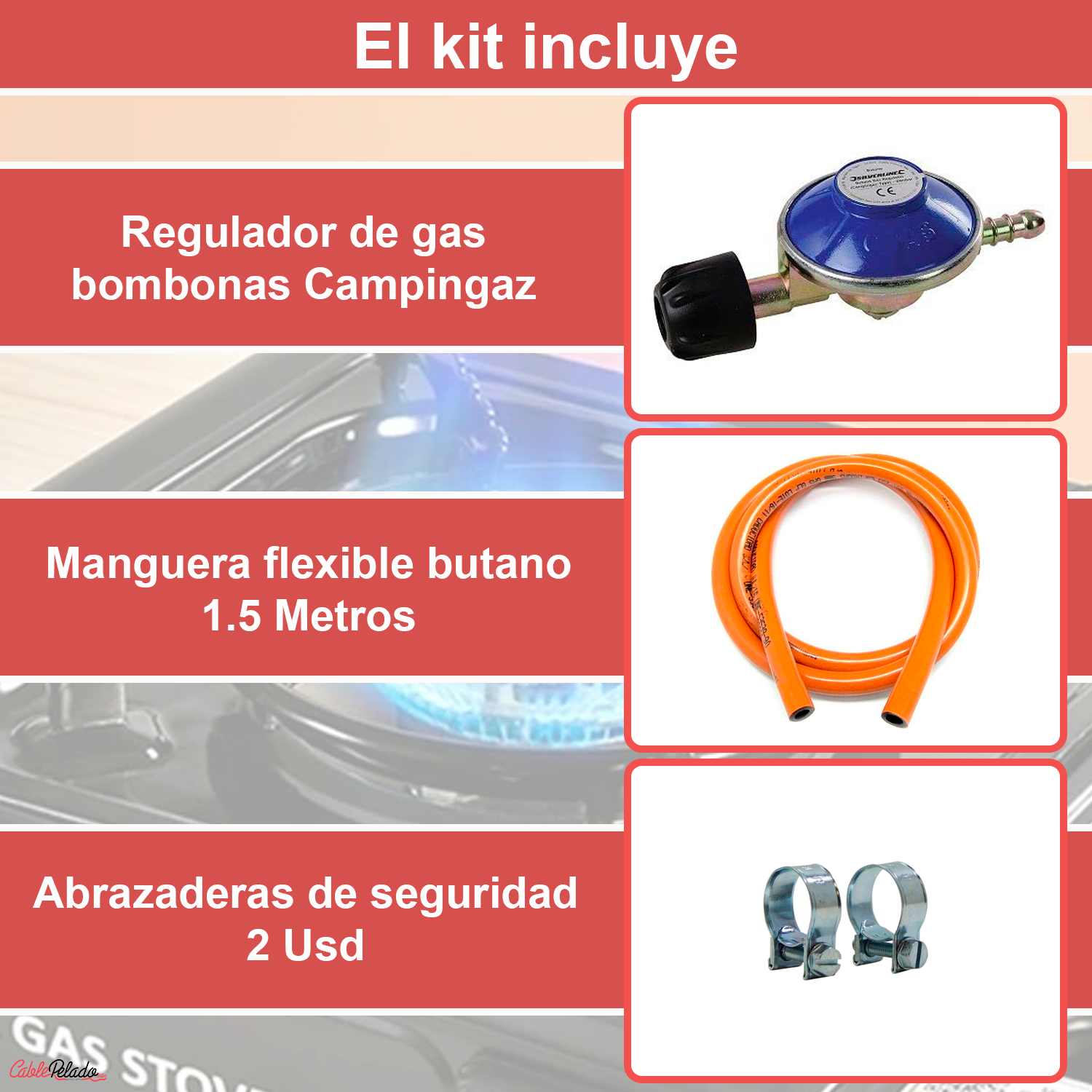 Kit Regulador De Gas Para Bombona Camping Y Tubo 1.5 Metros