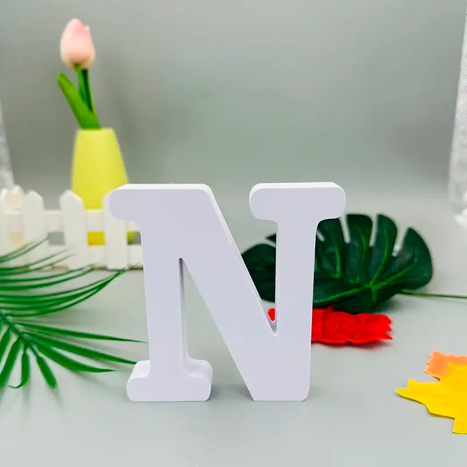 Letra N madera decorativo 11 cm Blanco