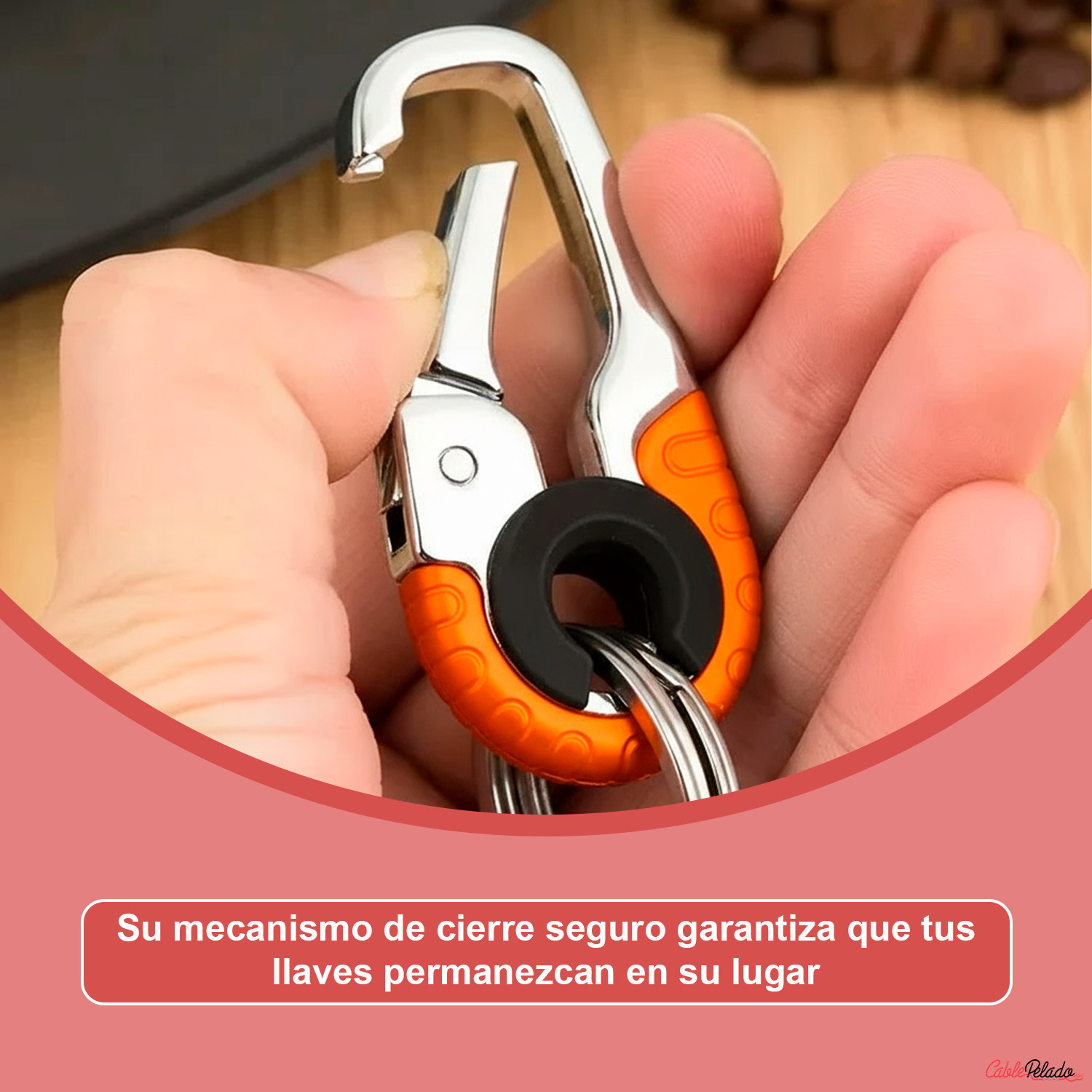 Llavero Mosquetón Antipérdida  Naranja