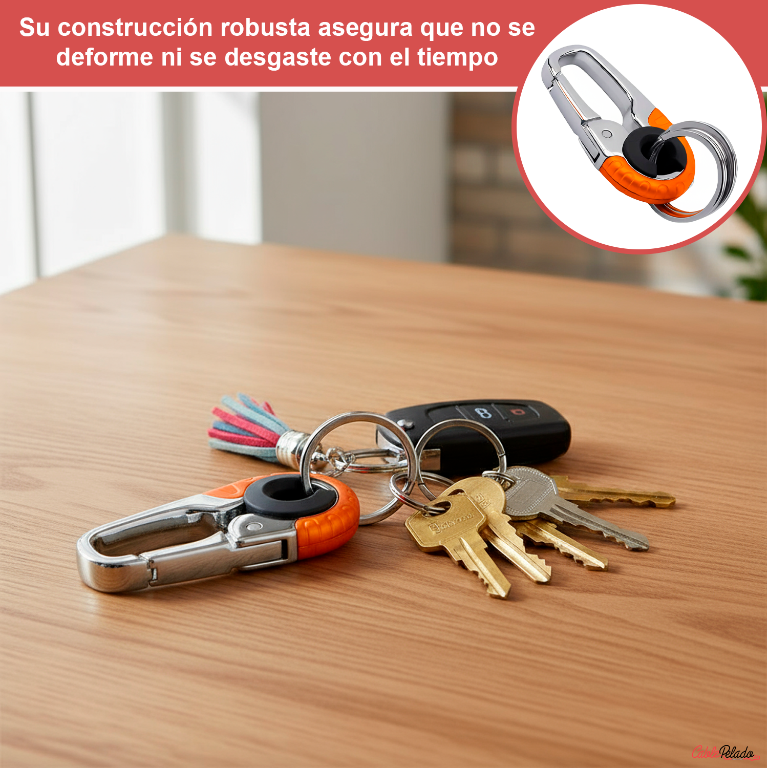 Llavero Mosquetón Antipérdida  Naranja