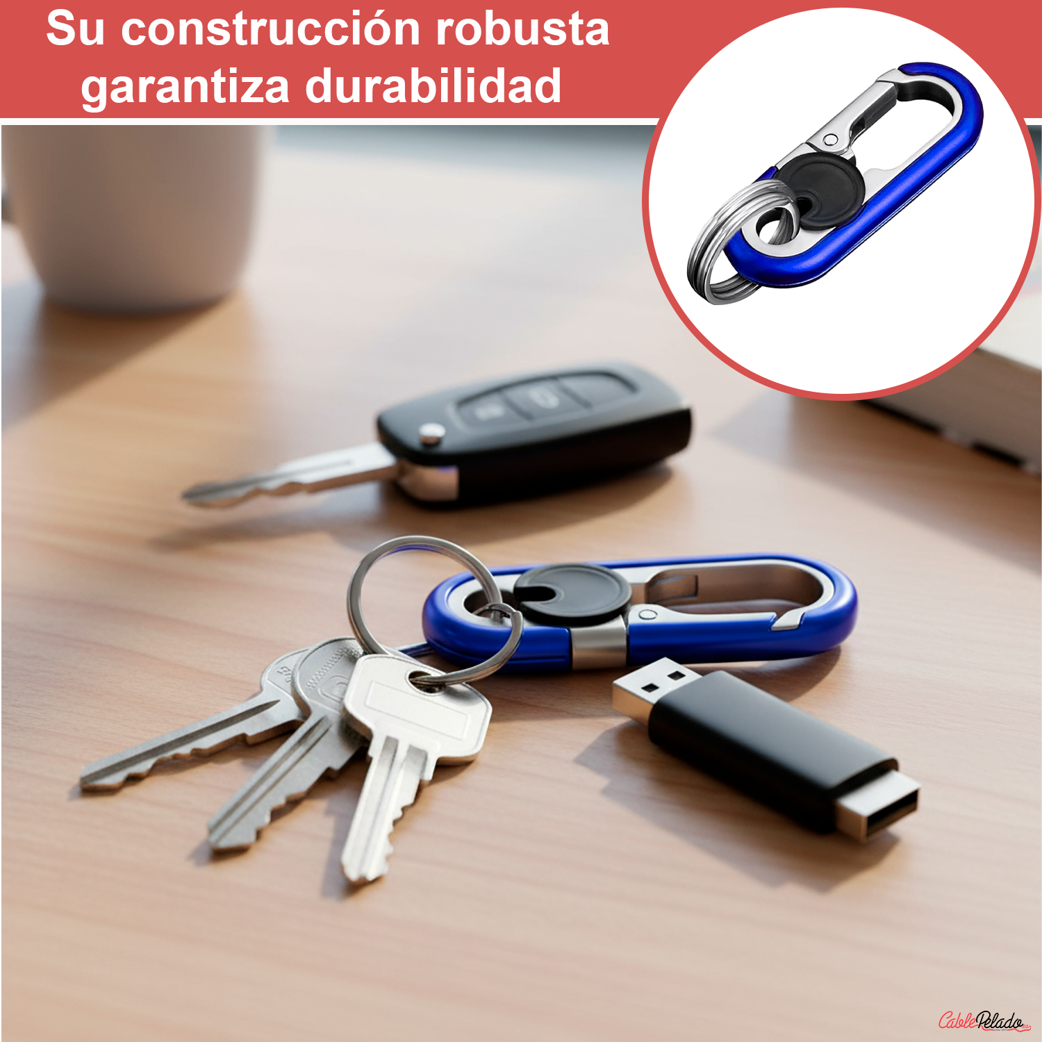 LLavero Mosquetón Antipérdida  v2  Azul