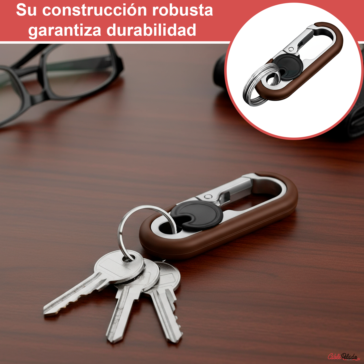 Llavero Mosquetón Antipérdida v2  Marron