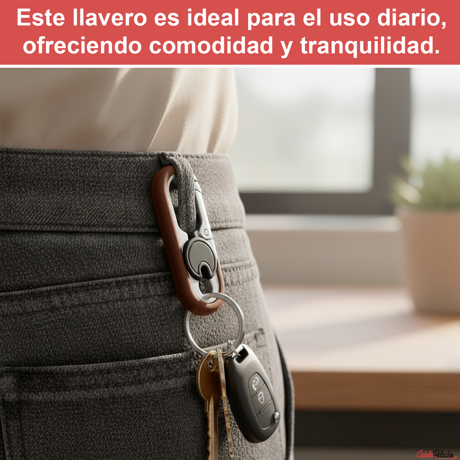 Llavero Mosquetón Antipérdida v2  Marron
