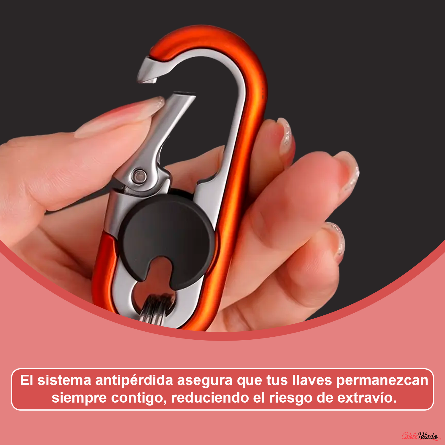 LLavero Mosquetón Antipérdida v2  Naranja
