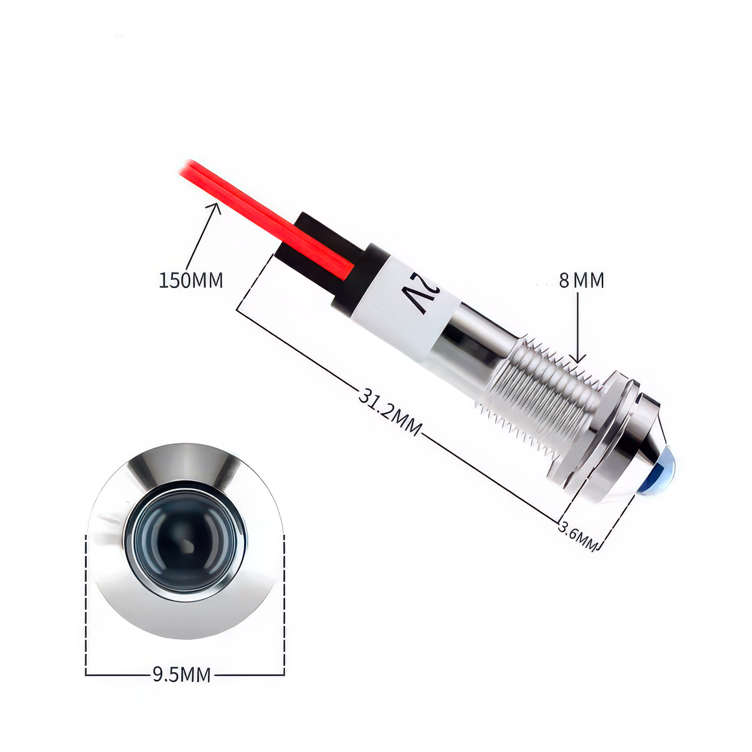 Luz LED piloto de 8mm 12V DC