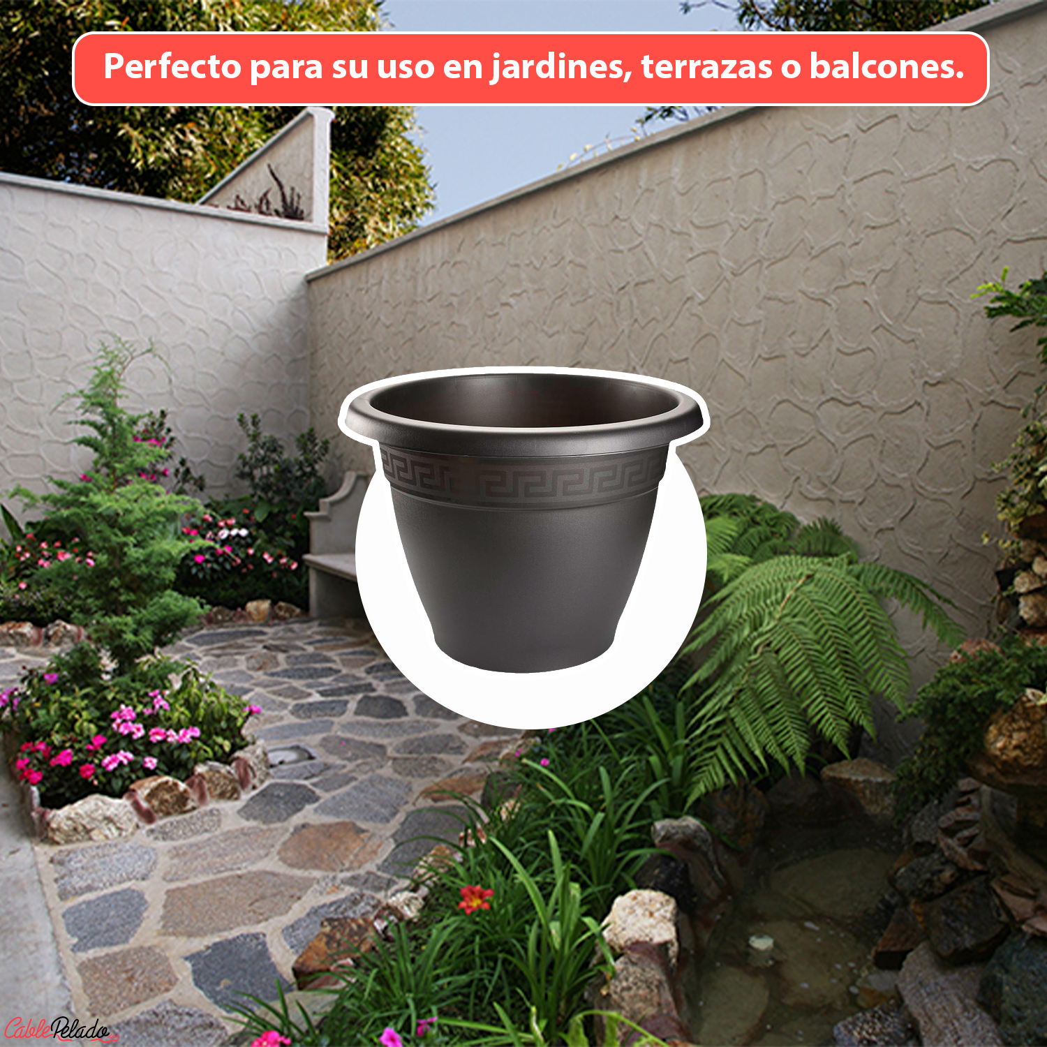 Macetero redondo de plastico 18 cm Negro
