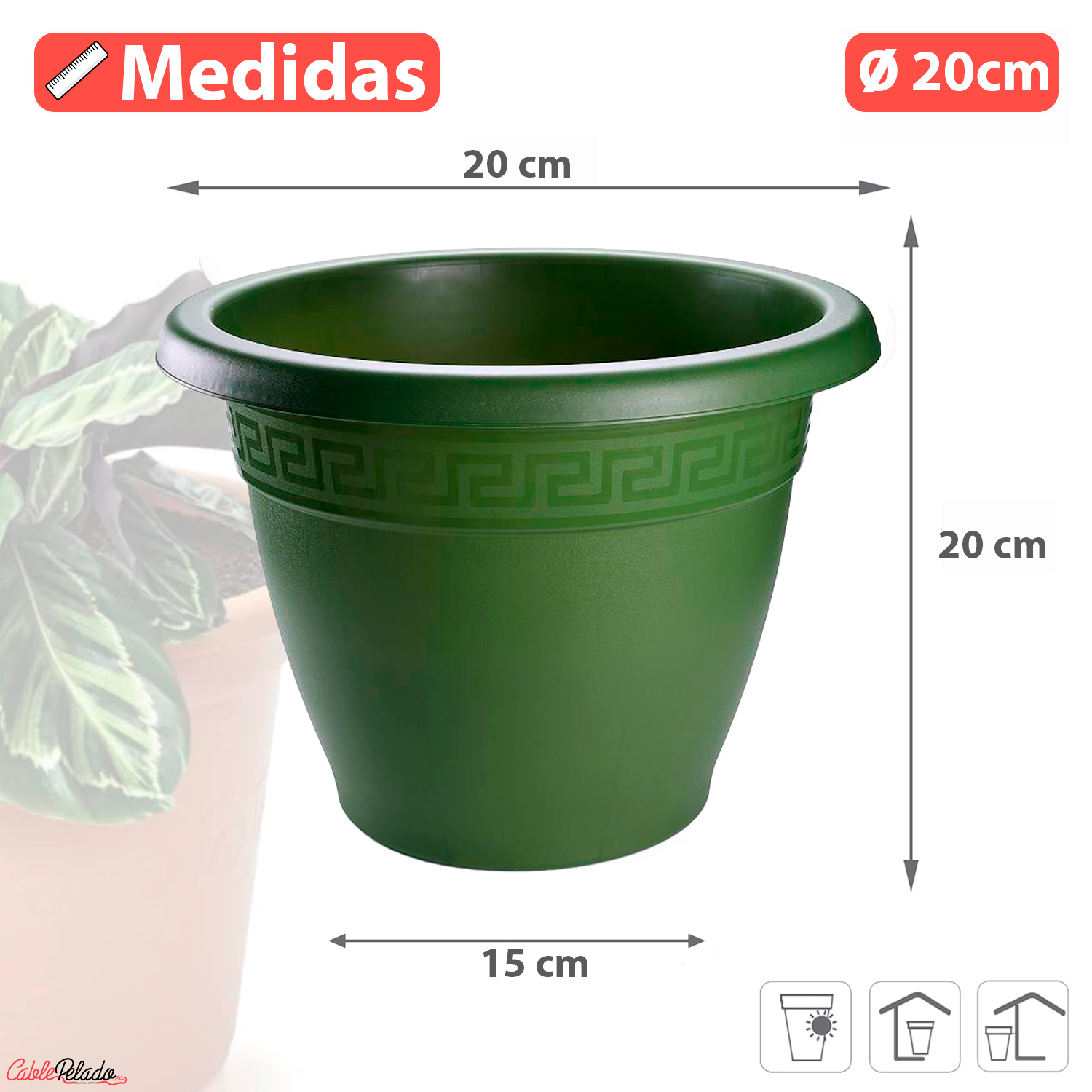 Macetero redondo de plastico 20 cm Verde