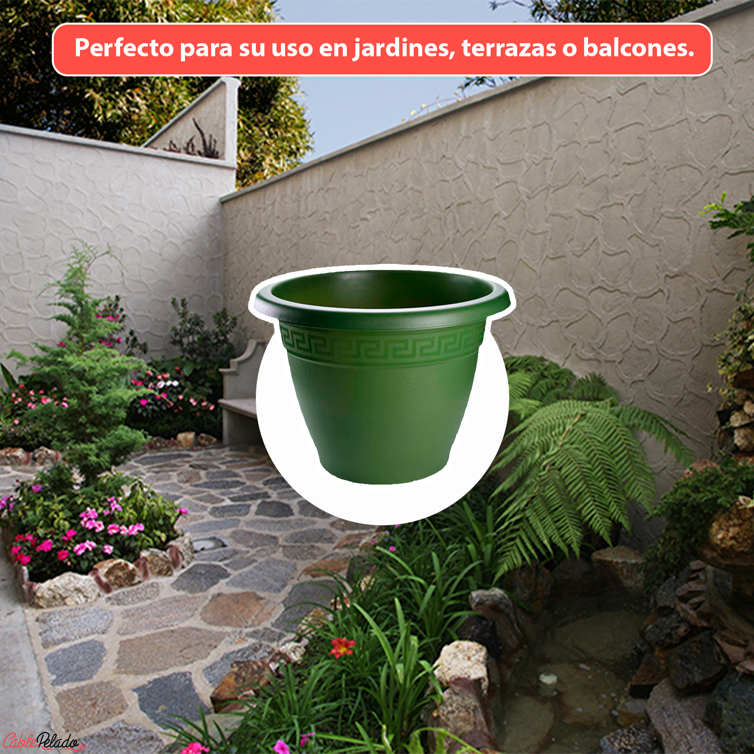 Macetero redondo de plastico 20 cm Verde