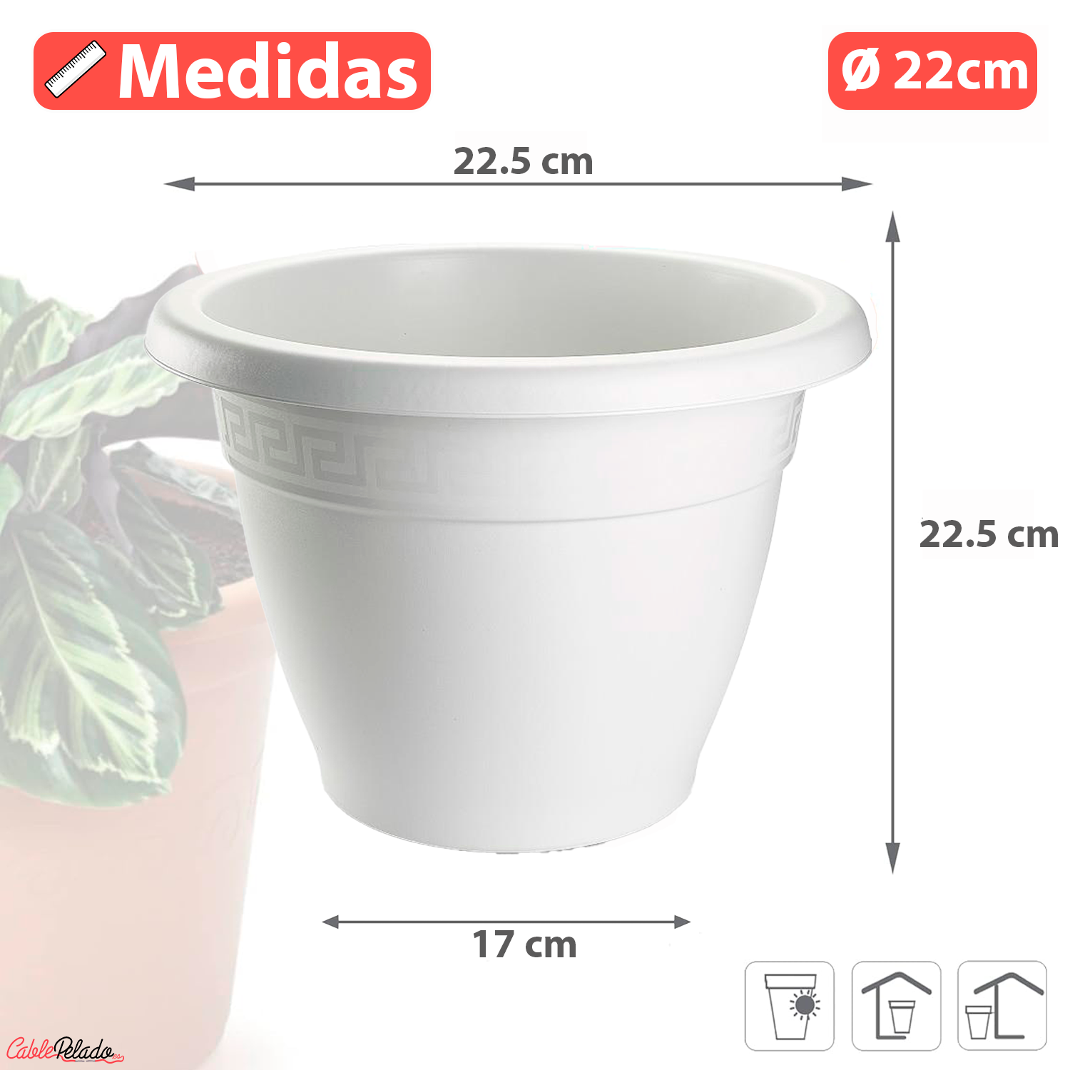 Macetero redondo de plastico 22 cm Blanco