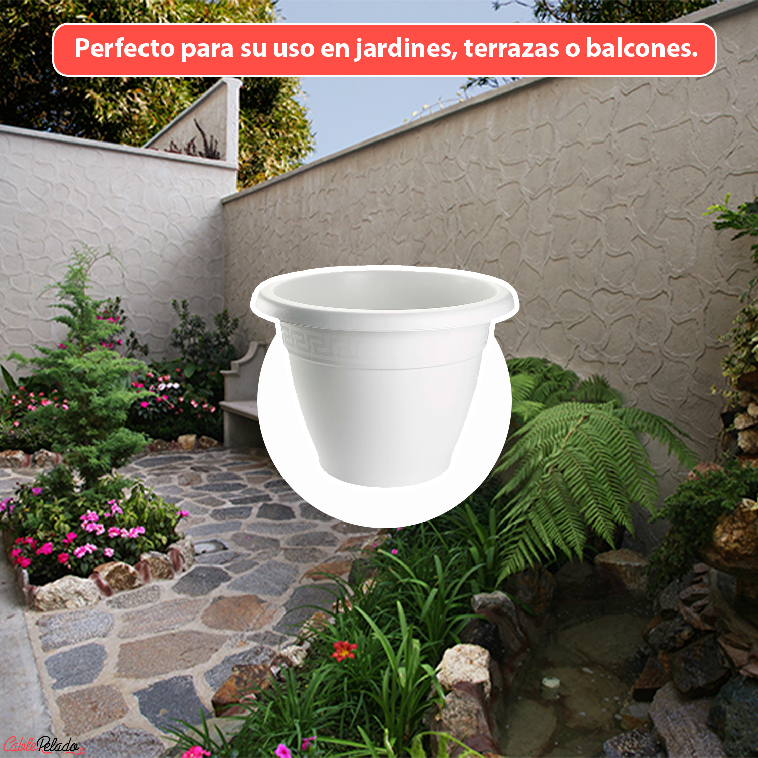 Macetero redondo de plastico 22 cm Blanco