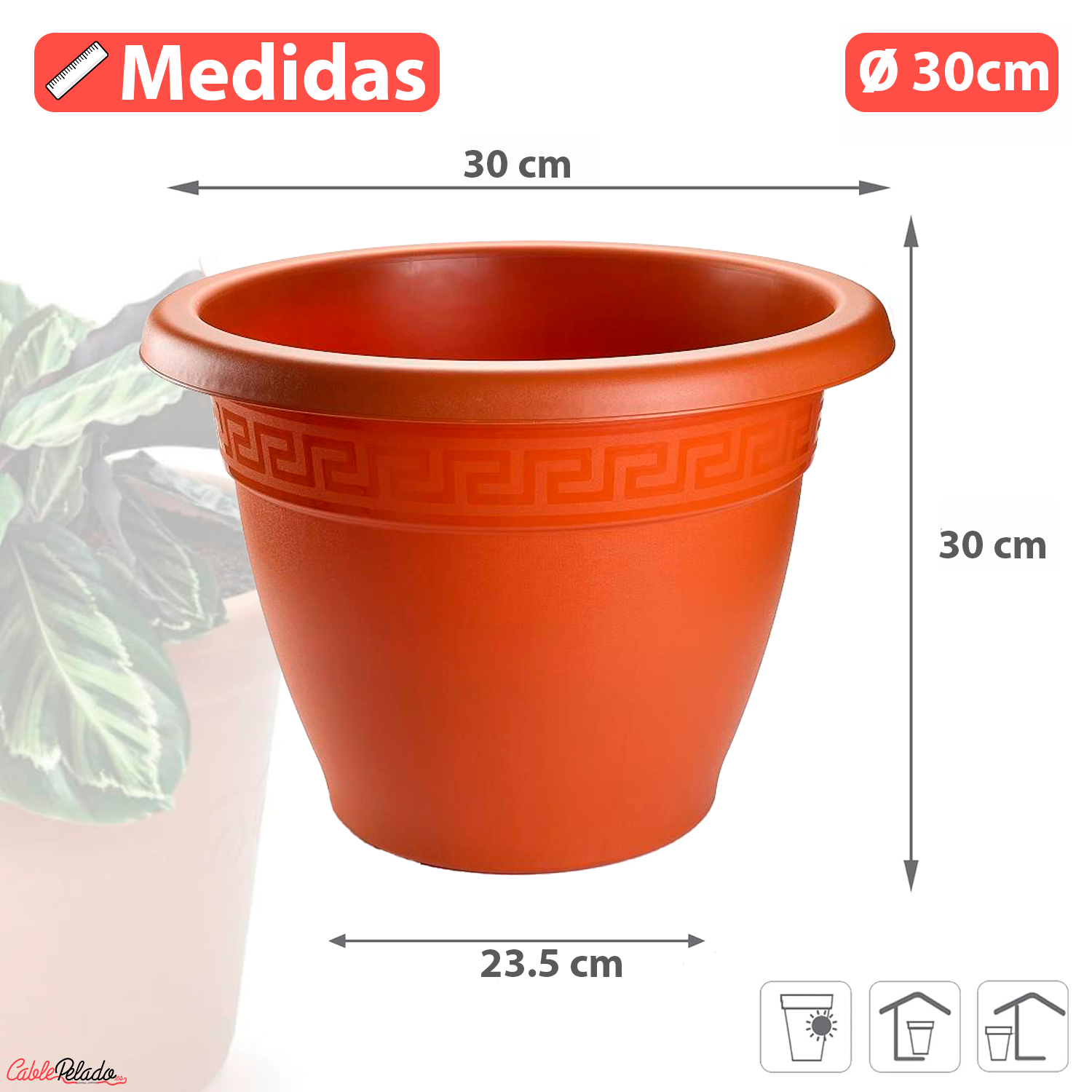Macetero Redondo De Plastico 30 Cm  Marron